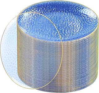 Rubtlamp 100 Pcs Blue And Gold Plastic Plates - 10 inch Clear Blue Gold ...