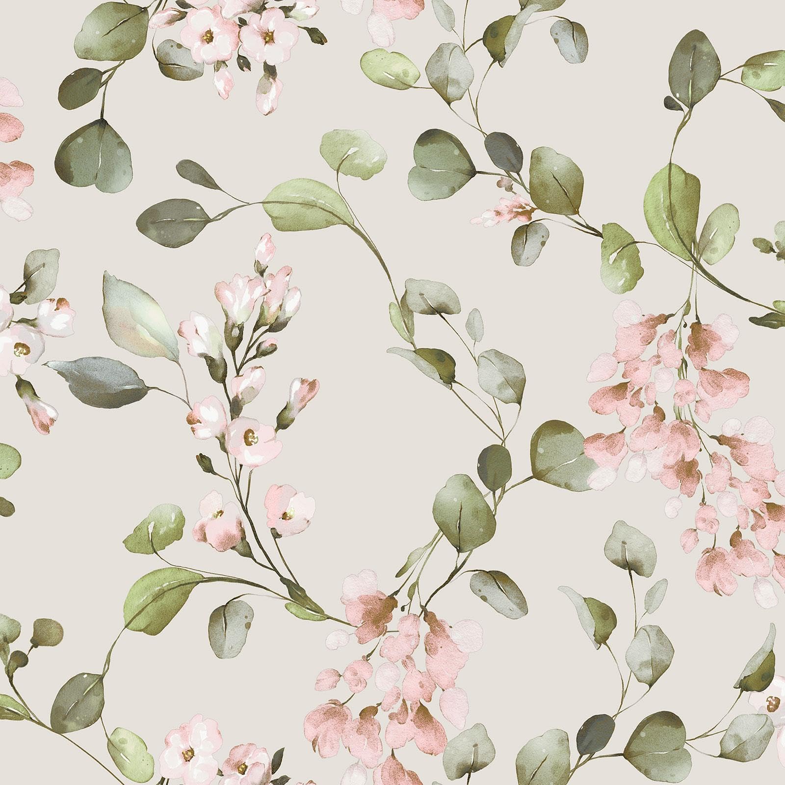Rasch Rosalie Pink Cream Wallpaper Blossom Flowers Green Paste The Paper