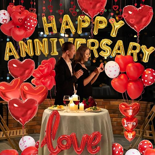 Miniatura 2 de Decoraciones de aniversario, decoraciones del día de San Valentín, globos del día de San Valentín con pancarta de feliz aniversario, globos de