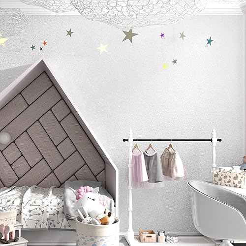 Miniatura 3 de Skyblur Papel tapiz plateado con purpurina de 24 x 118 pulgadas, para pegar y despegar, papel de contacto de vinilo brillante autoadhesivo con