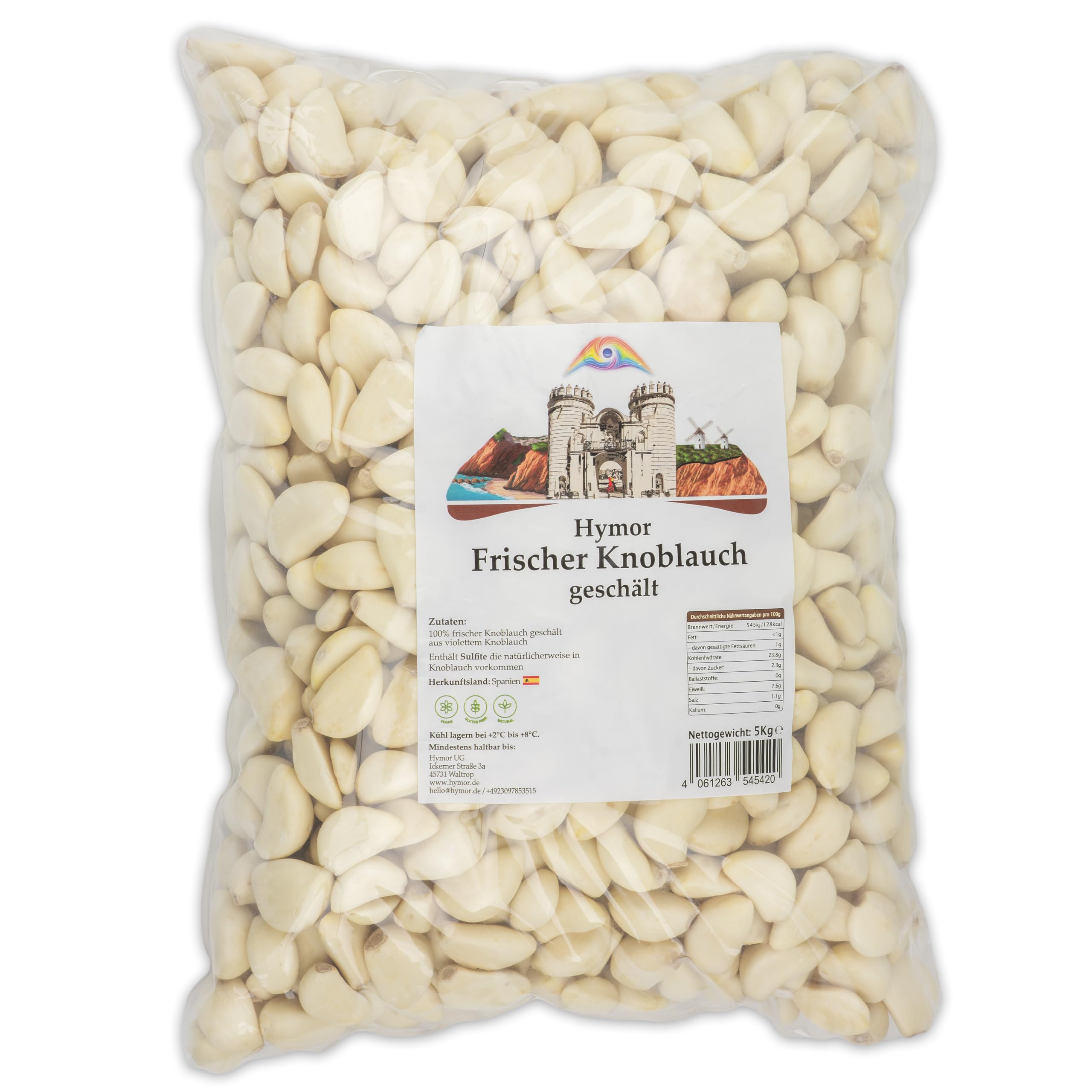 Hymor frischer geschälter Knoblauch Ajo Morado aus Las Pedroñeras 2x 5kg Großpack für Gastronomie