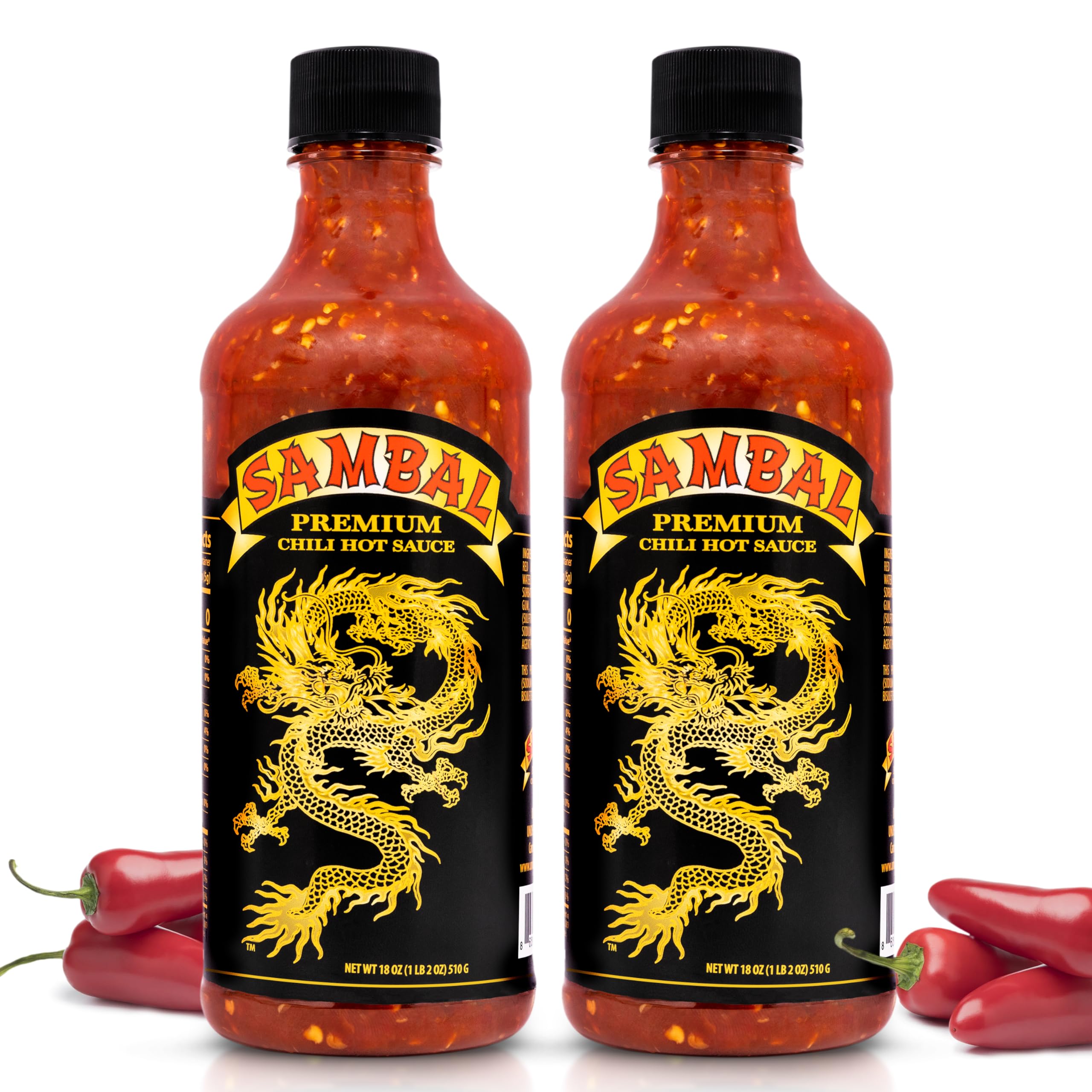 Underwood Ranches Limited Edition Dragon Sambal Sauce - Hot Sauce, Perfect for Spicing Up Any Dish! - Made from Red Jalapeno Peppers That Started the Sriracha Movement, 18 oz - 2 Pack