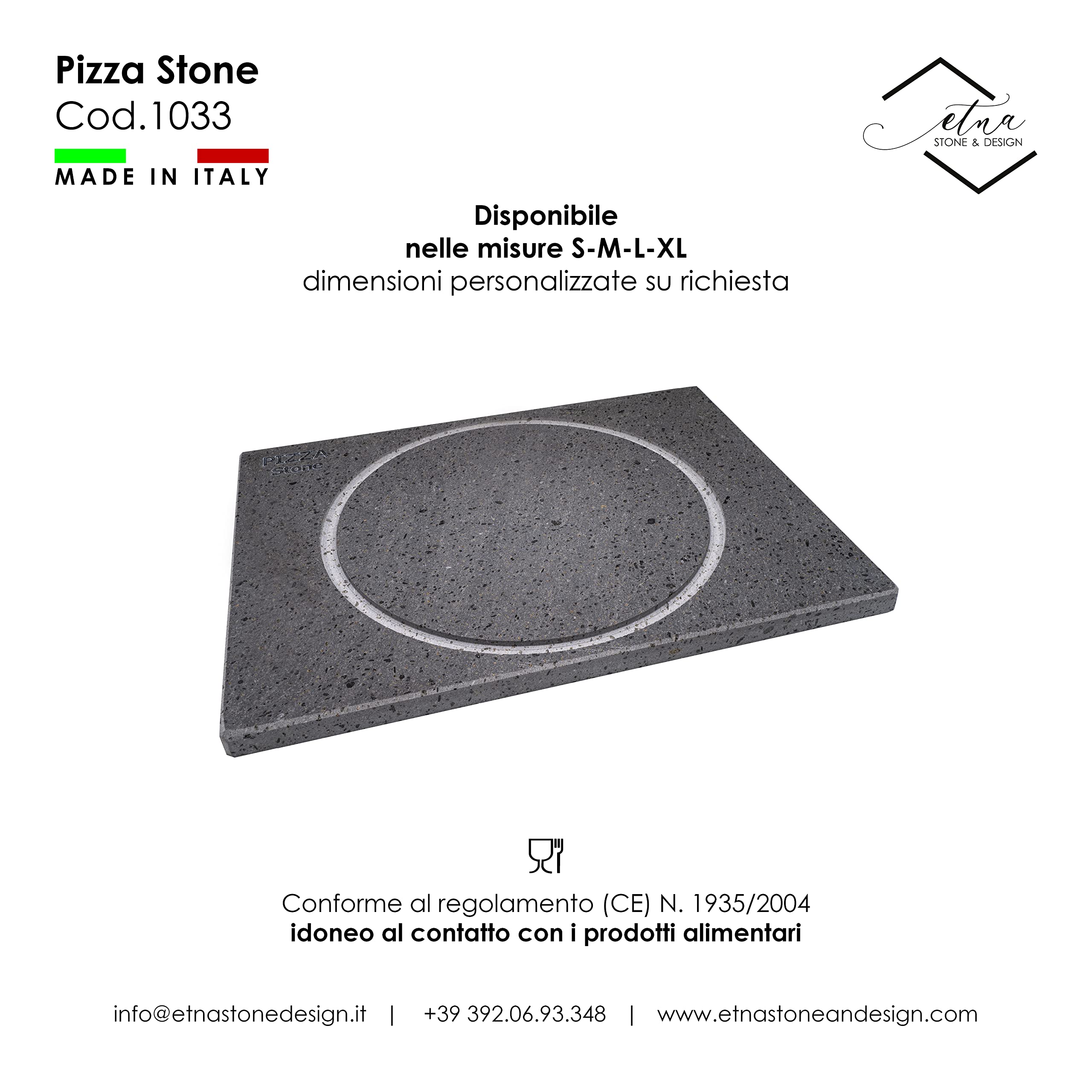 PIETRA PER PIZZA PIZZA STONE dim. 40X30X2cm con Pala OMAGGIO. Pietra lavica del Vulcano Etna, naturale e antiaderente