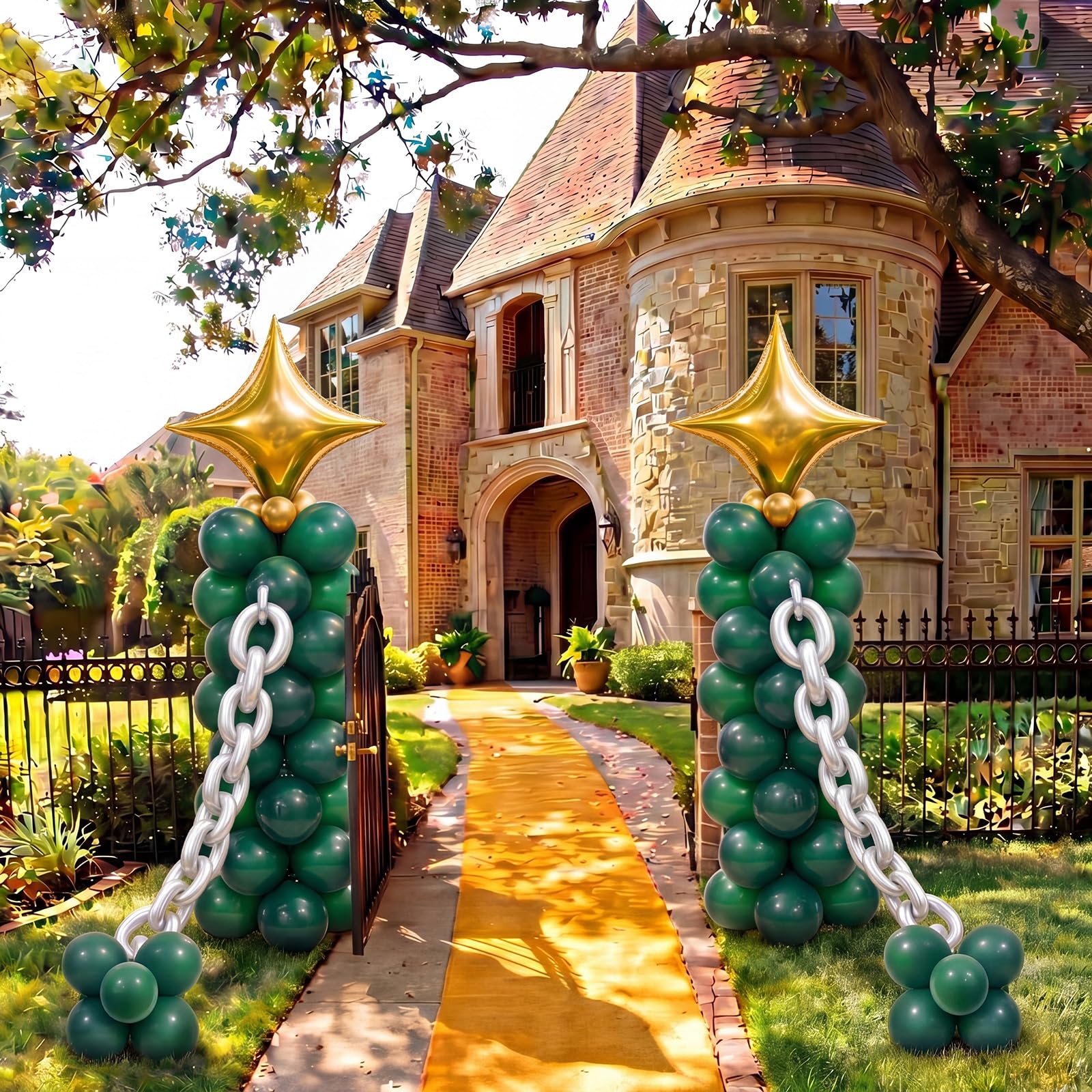 Soulchen Decoración de fiesta de cumpleaños de princesa, kit de columna de globos de castillo de cartón rosa incluye 310 globos, 2 juegos de techo y bandera a granel para decoración de baby shower