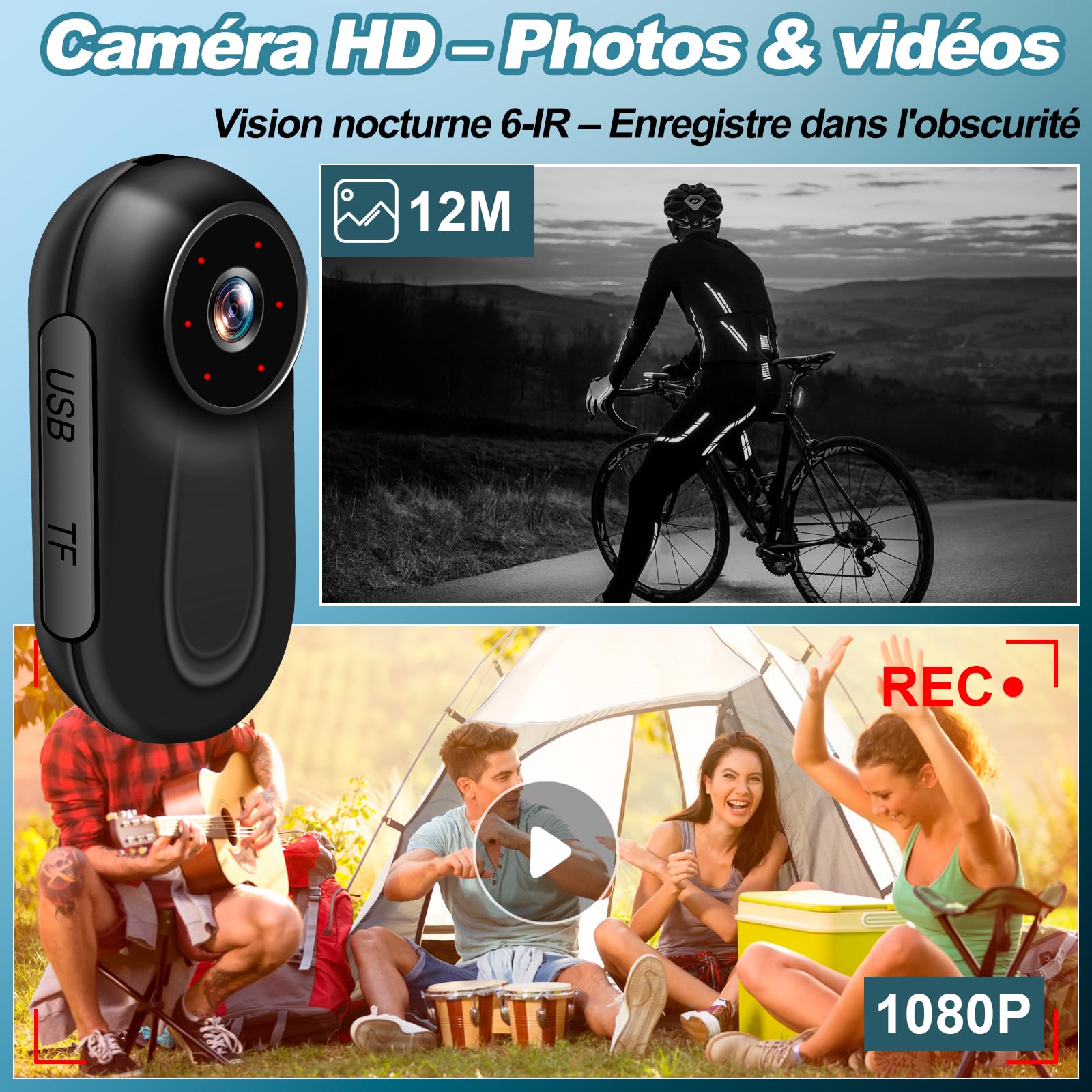 Camera Moto 2K WiFi 120° IP65, Dashcam avec G-Sensor