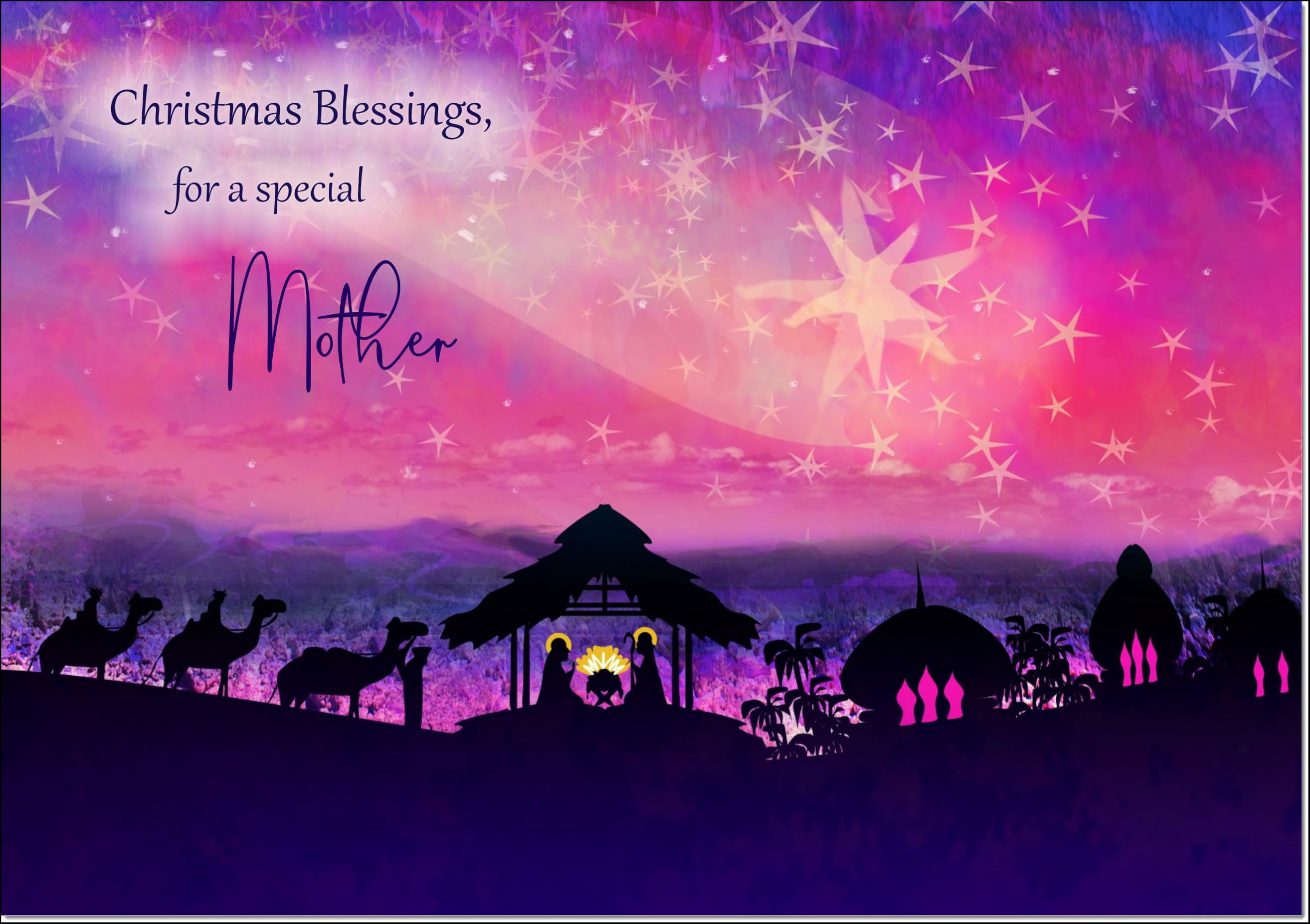 doodlecards Mother Christmas Card Nativity Scene Evening Watercolour Large A4 Size Christmas Card for Mother with Plain Envelope — image 1
