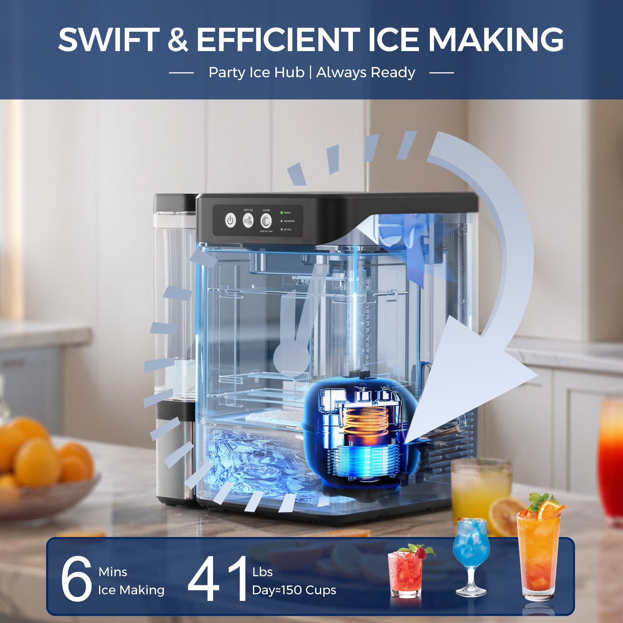 Nugget Ice Maker Countertop with 0.8Gal Removable Tank for Chewable Ice, 41Lbs/24H, One-Touch Fast Ice in 6 Mins, Self-Cleaning & Ultra Quiet for Home, Office, Party(Gray) on Fridge.com