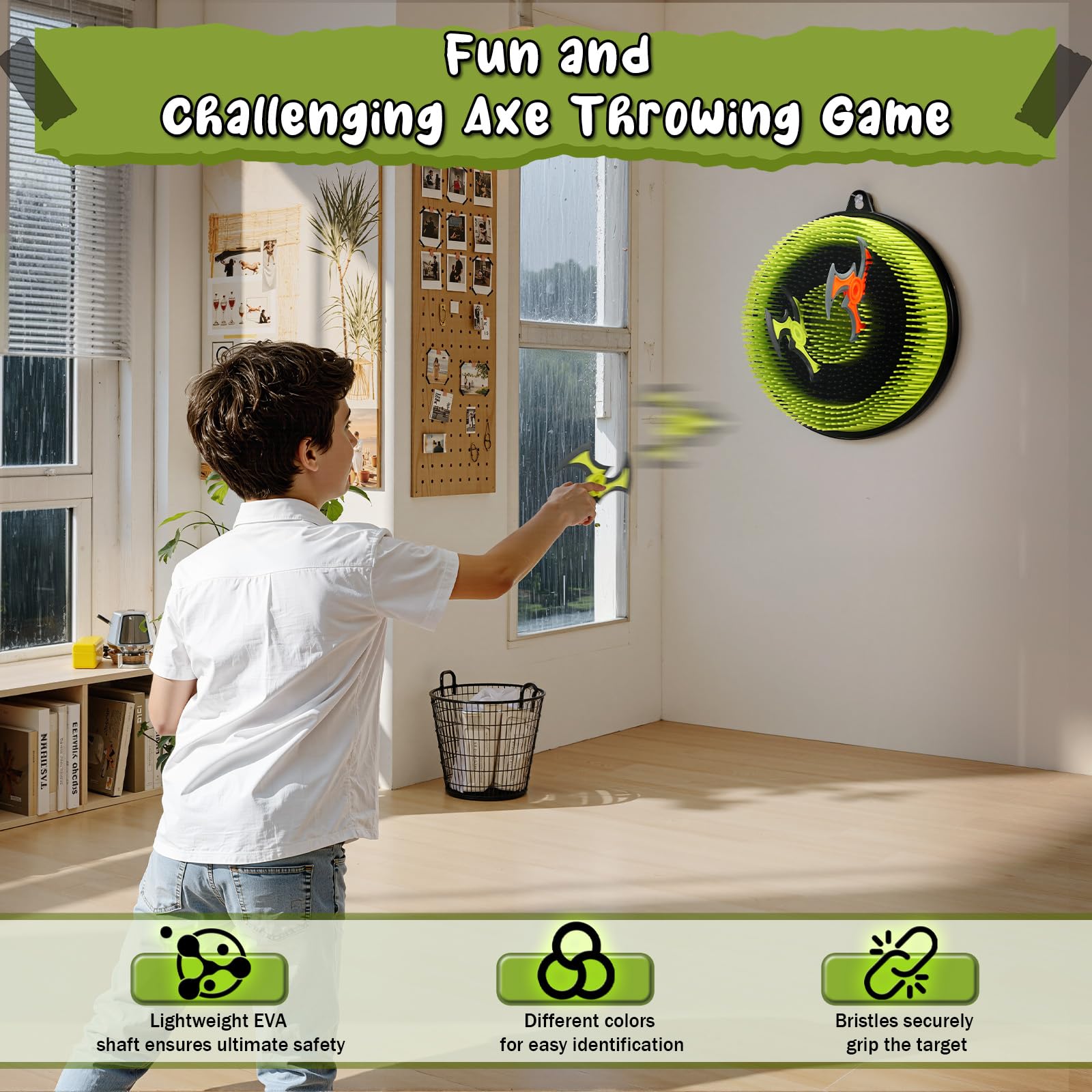 Axtwurfspiel-Set für Erwachsene und Jugendliche: Zielwurfspiel mit Axtscheibe und 4 Wurfpfeilen EKein Bohren Erforderlich und Tragbar und Eignet Sich für Drinnen und Draußen(12 * 12IN)