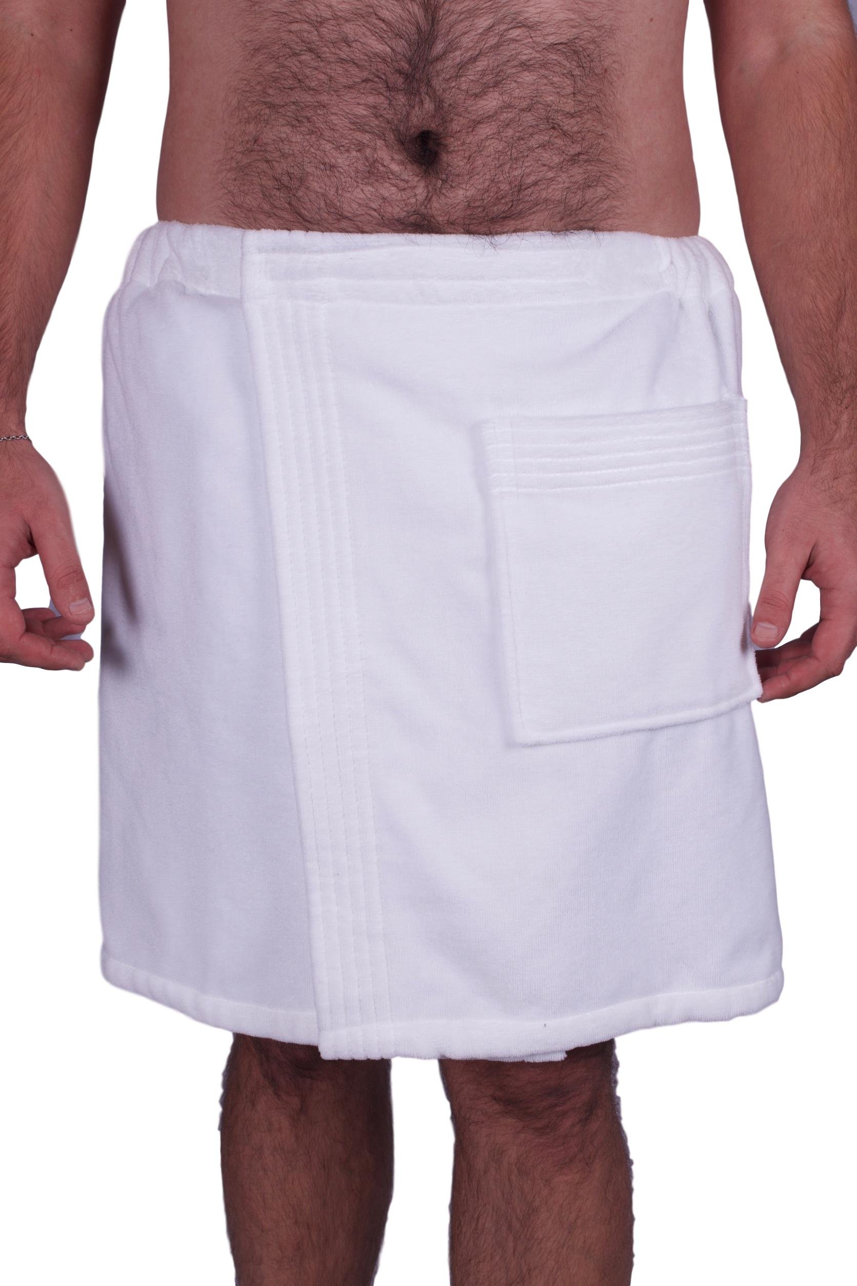 Puffy Cotton Terry Velour Cloth Spa Body Wrap/Towel Wrap for Men - White