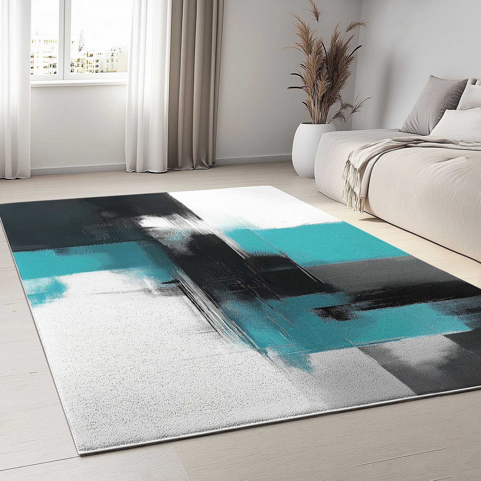Dywan do salonu sypialnia jadalnia biuro abstrakcyjne geometryczne kolorowe klocki dywan sypialnia można prać w pralce 80 x 150 cm antypoślizgowy dywan krótkie włosie miękki lekki wytrzymały biały