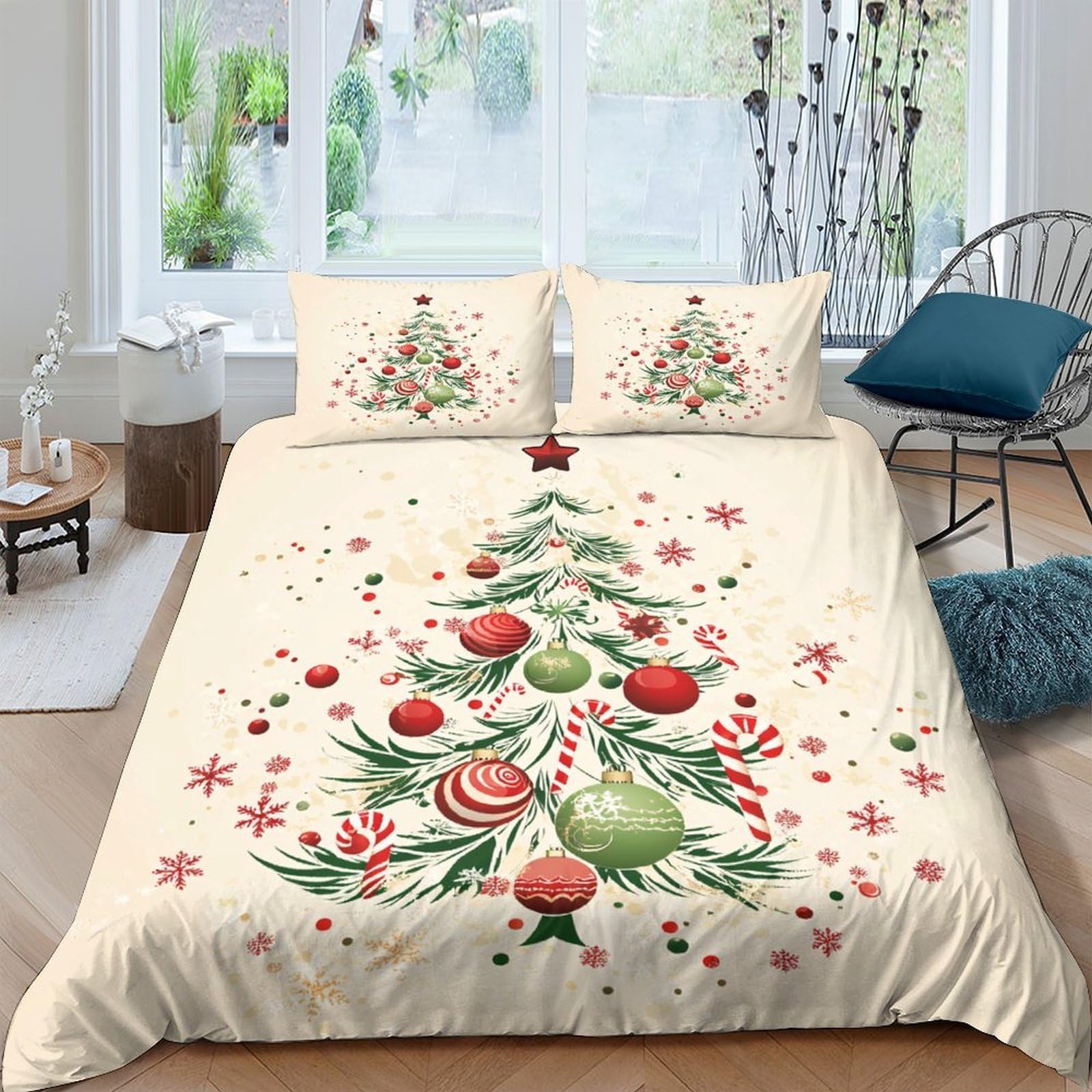 Ctjqhvkz Style-5 3D Printed Christmas Tree Fitted Sheet Microfiber Soft Festive Ornament Bed Cover For Bedroom Guest Room Decor Single（135X200cm）