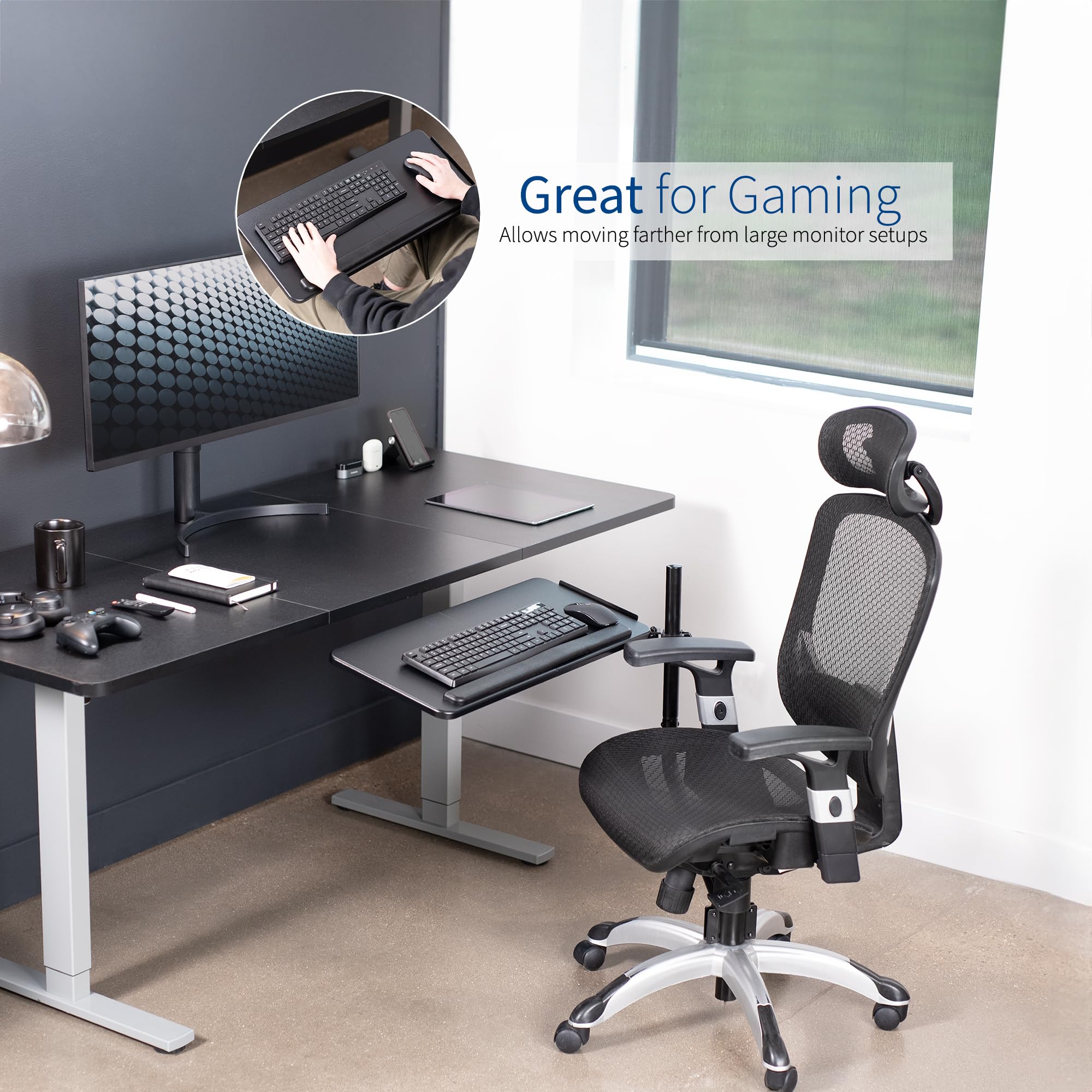 VIVO MOUNT-KB08C - Sedia da ufficio con supporto per tastiera e mouse, 66 x 30 cm, inclinabile ergonomicamente, rotazione a 360 gradi, colore: nero