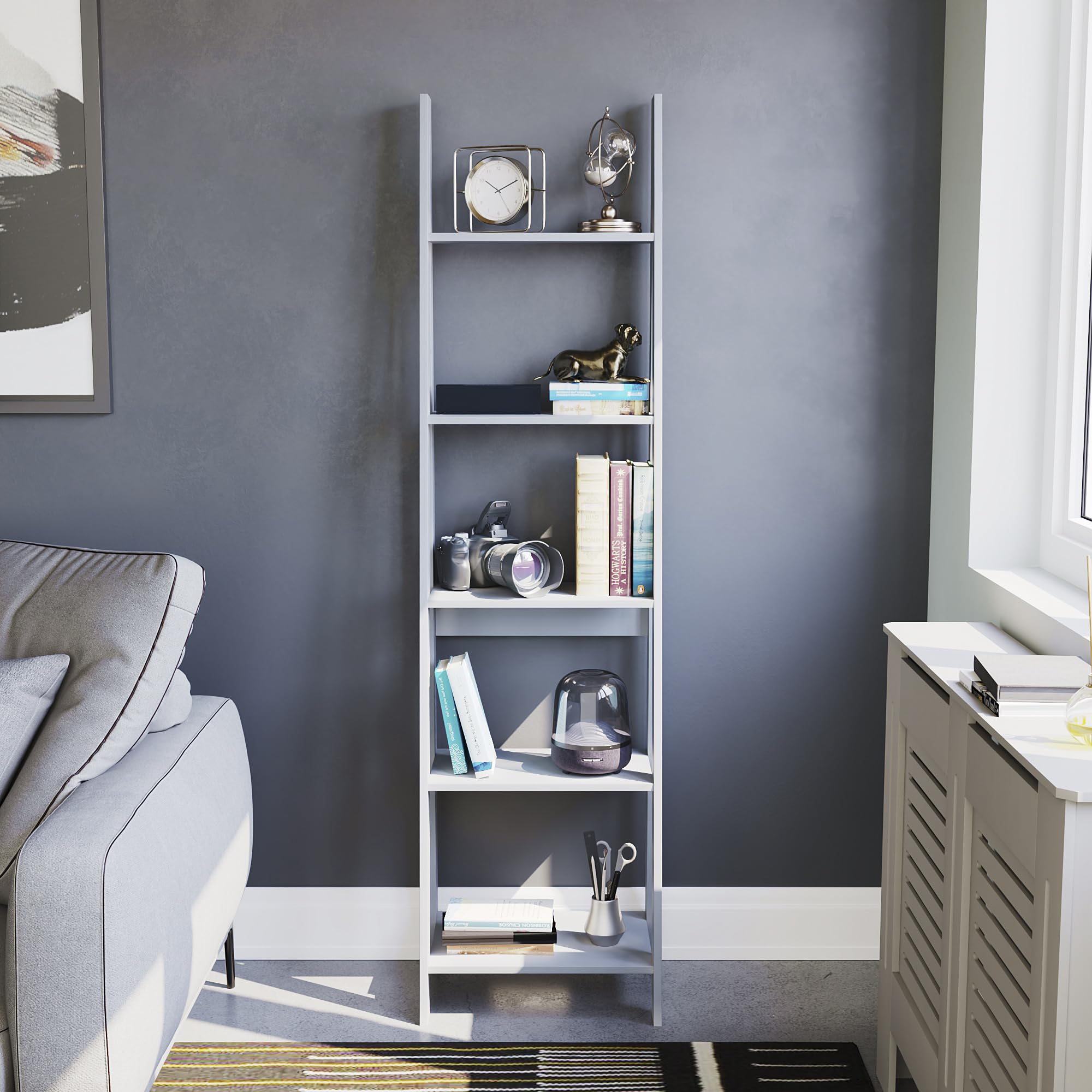 Vida Designs Bristol 5 Nivel Step Escalera Estantería, Moderno A-Frame Independiente Shelf Unit, Space-Saving Storage for Sala de Estar, Dormitorio or Oficina, H175.5xW48xD38.5cm (Gris)