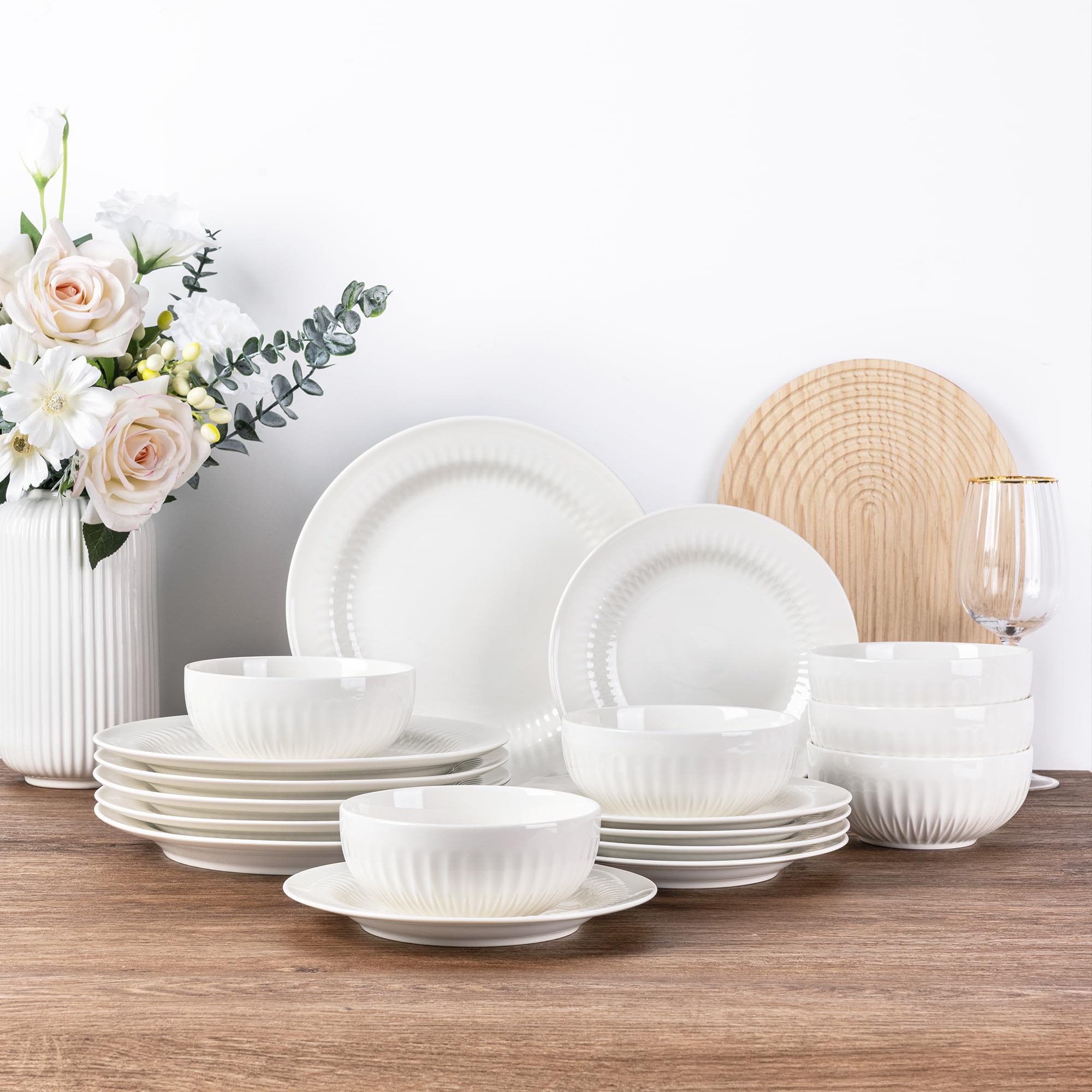 LeRatio Diner Set voor 6, 18-delige set borden en kommen van aardewerk