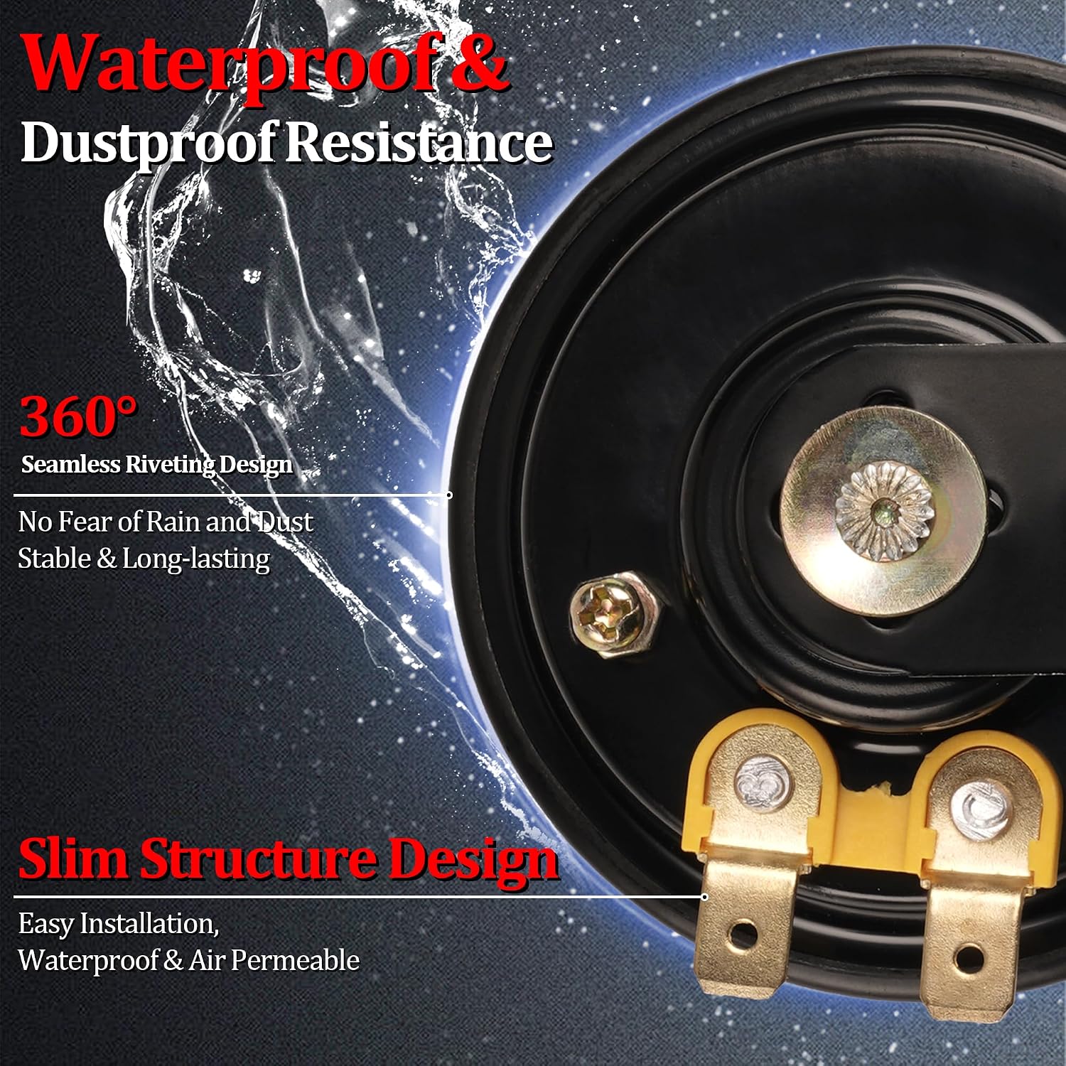 2 Pcs Disc Horn High Low Universal Motorcycle Electric Horns 12V 105 dB fit for most Passenger Cars, Vehicles, ATVs, Scooter, Dirt/Pocket Bikes & Tricycle, 63 mm
