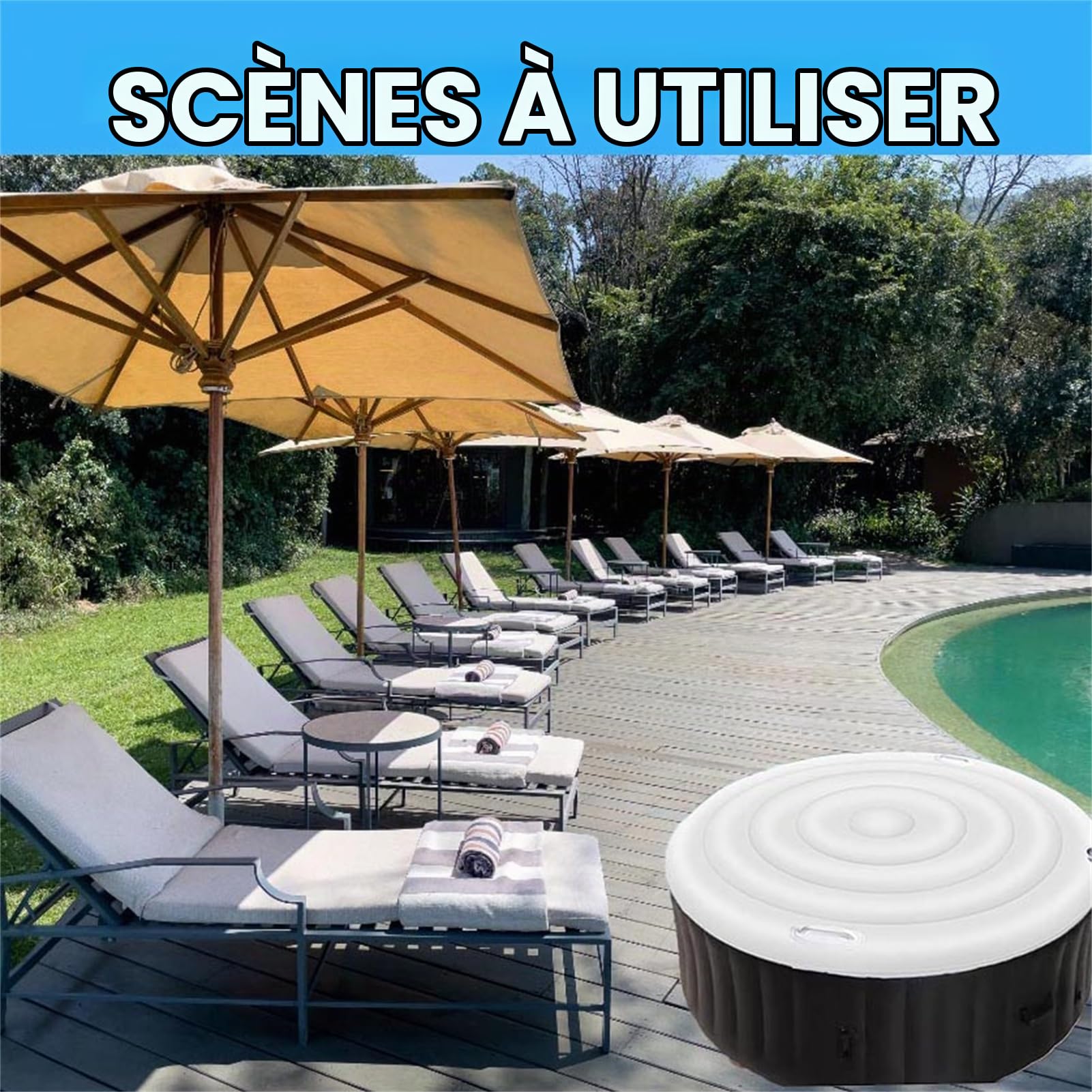 Couvercle de Spa Gonflable Rond/carré Couverture Spa, Habillage Spa Gonflable avec poignée, avec Valve de Gonflage et de Dégonflage Rapide et Facile, Couvercle isolé pour Spa (Square 160*160cm,White)
