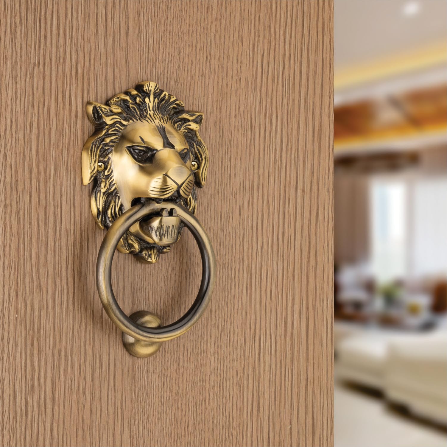 COMPASS Lion Mouth Brass Home Decor | Door Decor | Door Knocker with Antique Finish | 5" | Pack of 1-image-37
