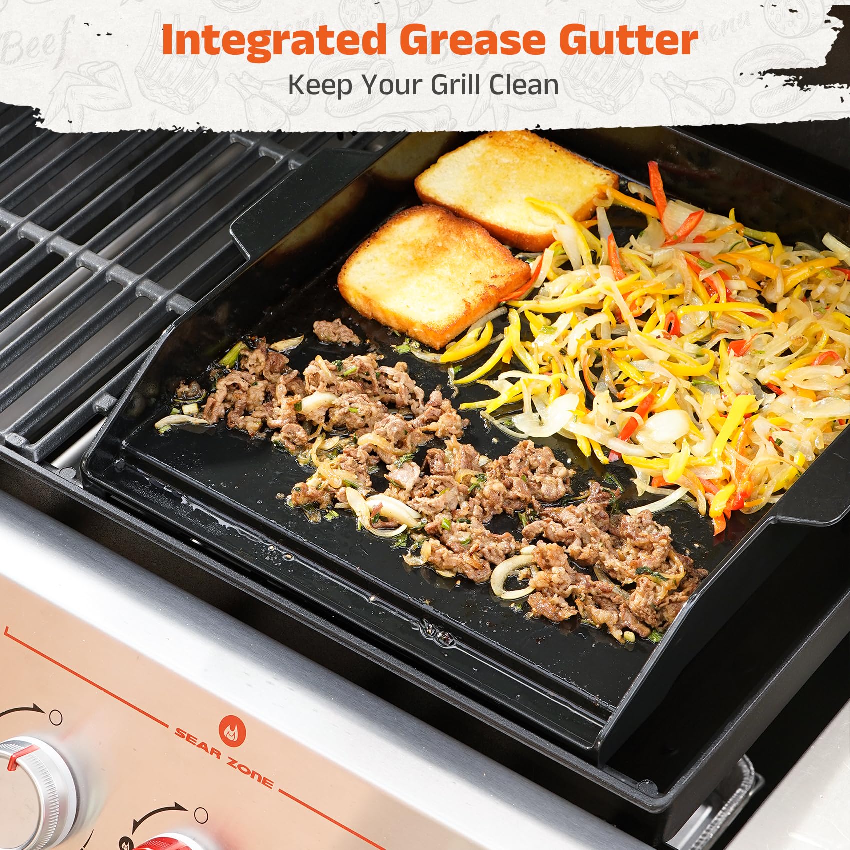 onlyfire Plancha de Hierro Fundido para Barbacoa, Plancha Universal con Soporte Ajustable para la Mayoría de Las Barbacoa de Gas, Esmaltada, Placa con Asas para Barbacoa Weber, Enders