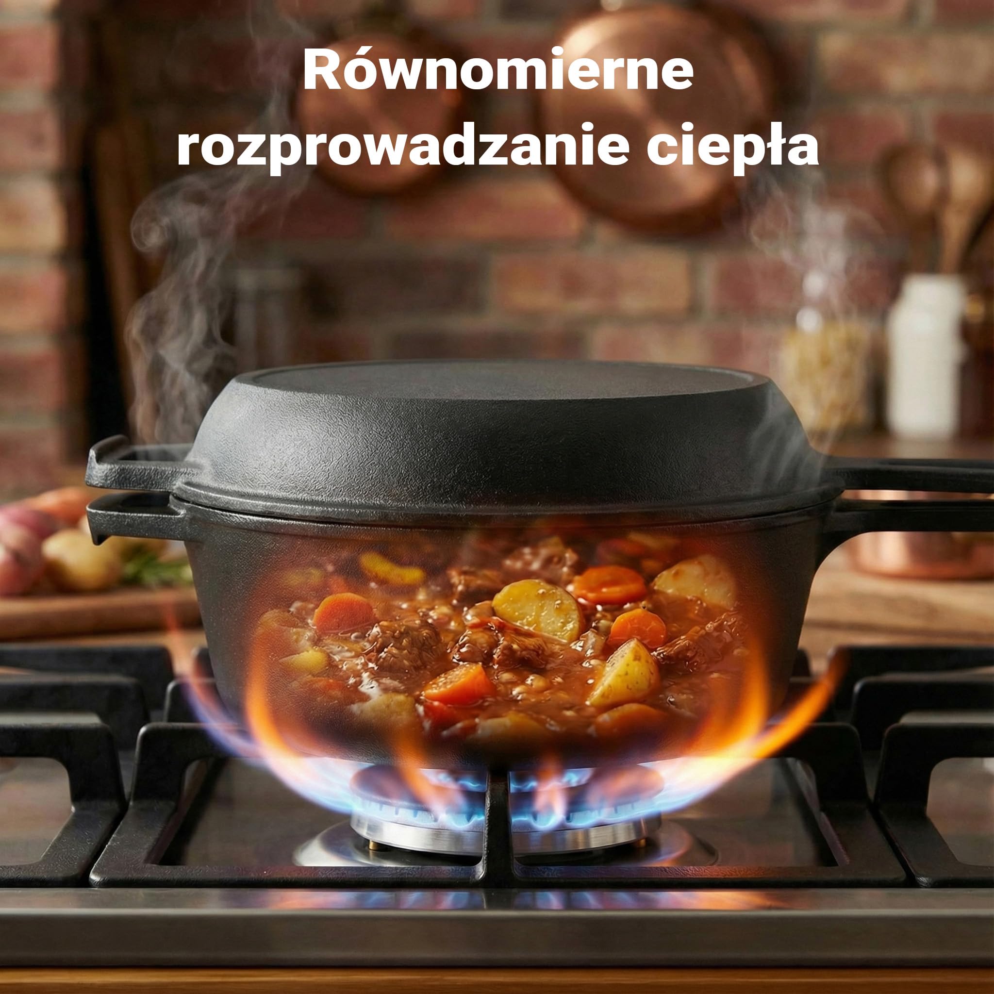 Wiltec 2w1 Garnek żeliwny typu dutch oven 3,2 l z pokrywą grillową i uchwytem bocznym, głęboka brytfanna żeliwna i garnek do pieczenia chleba