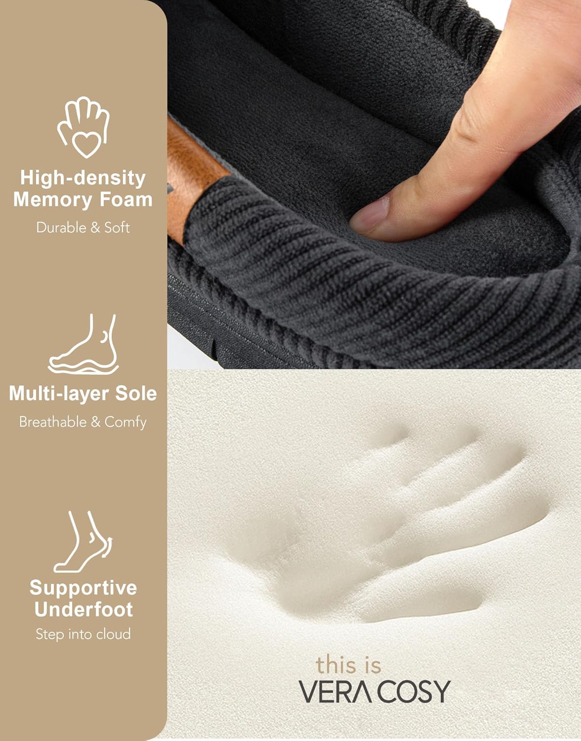 VeraCosy Men's Moccasin Slippers Comfy Soft Durable Slip-on Indoor Memory Foam House Shoes - Image 5