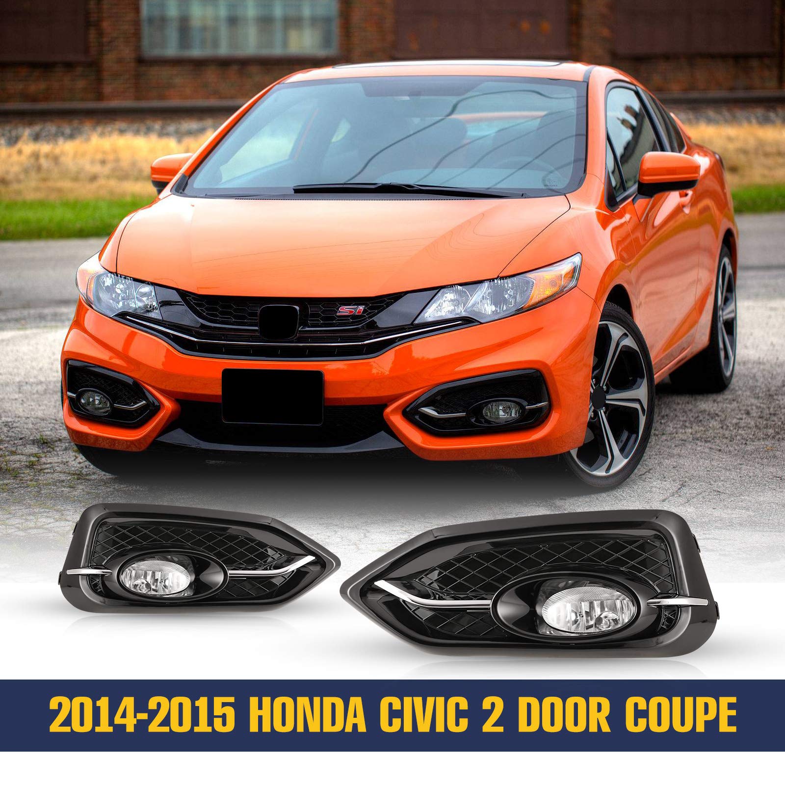 AUTOFREE Fog Lights for Honda Civic Coupe 2 Door 2014 2015 with H11 12V55W Bulbs OEM Fog Lamps Assembly Replacement Included Wiring Kit& Switch-1 Pair(Clear Lens)