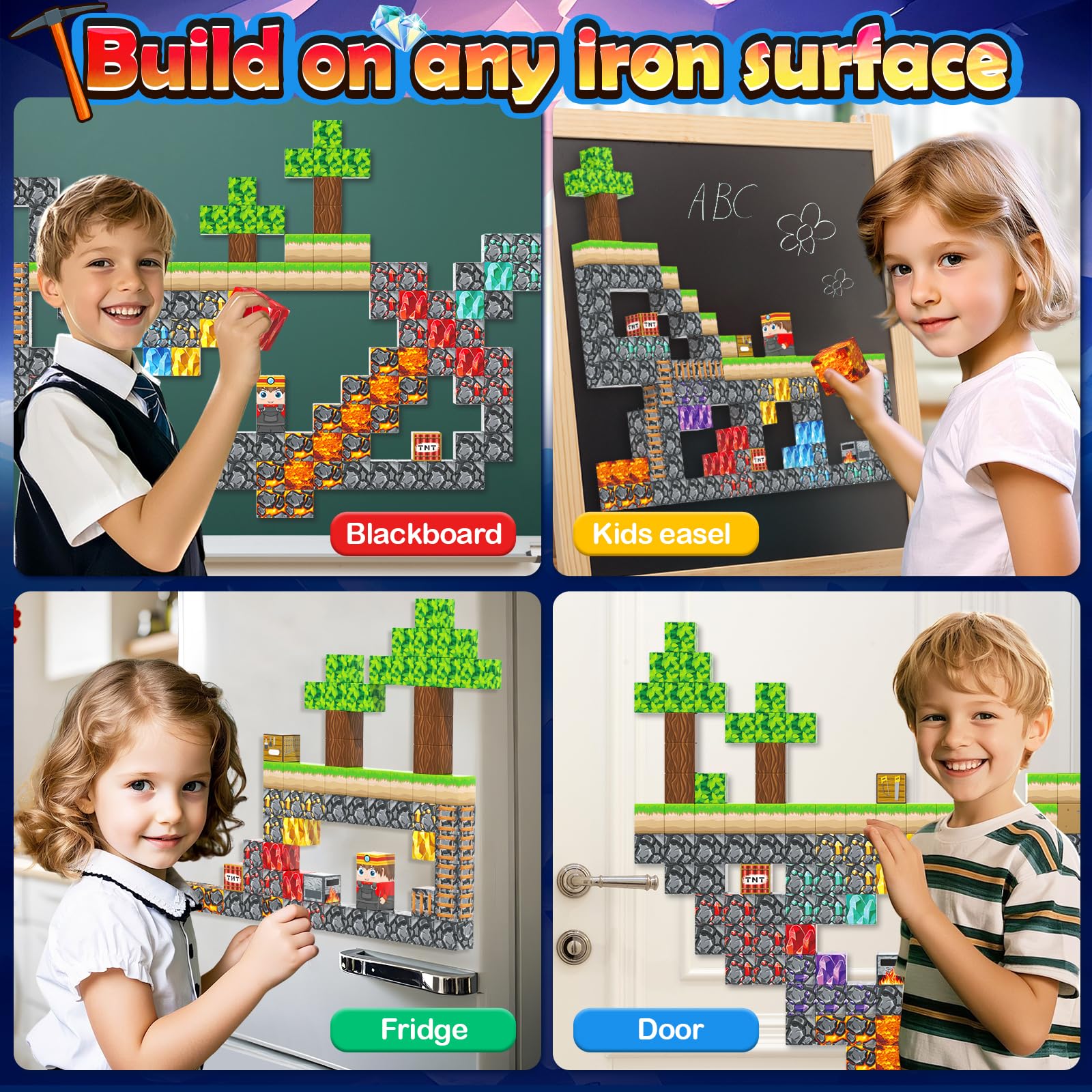 100PCS Magnetic Blocks Building Toys, Gem Cave Adventure Building Craft, Learning Sensory Toys for Boys Girls Age 3-12, Game Gift for Kids Little Gamers