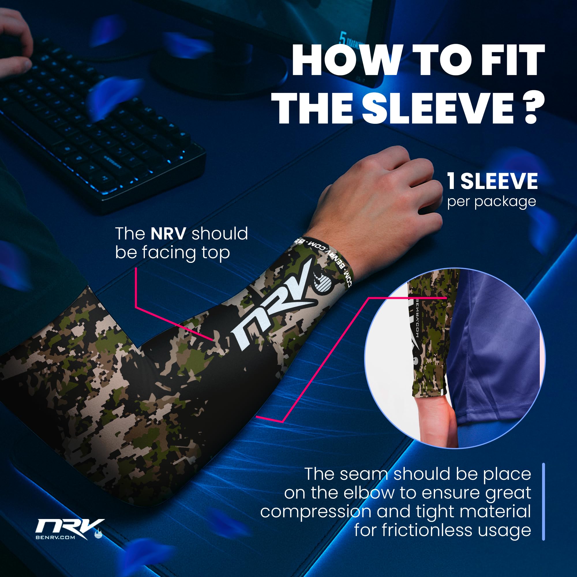 NRV Manchette de Compression Gaming - Edition Army - Optimisez Votre Jeu avec Confort et Style - Conçu par des Joueurs Professionnels - Durable, Respirant et Sans Friction