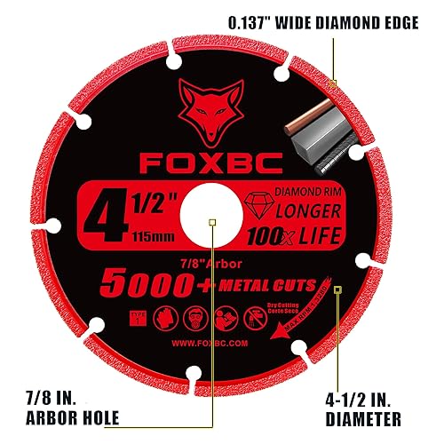 Miniatura 2 de FOXBC Rueda de Corte de Diamante de 4-1/2 Pulgadas, Corte de Metal para Amoladora Angular, Más de 5000 Cortes en Varilla Corrugada, Acero