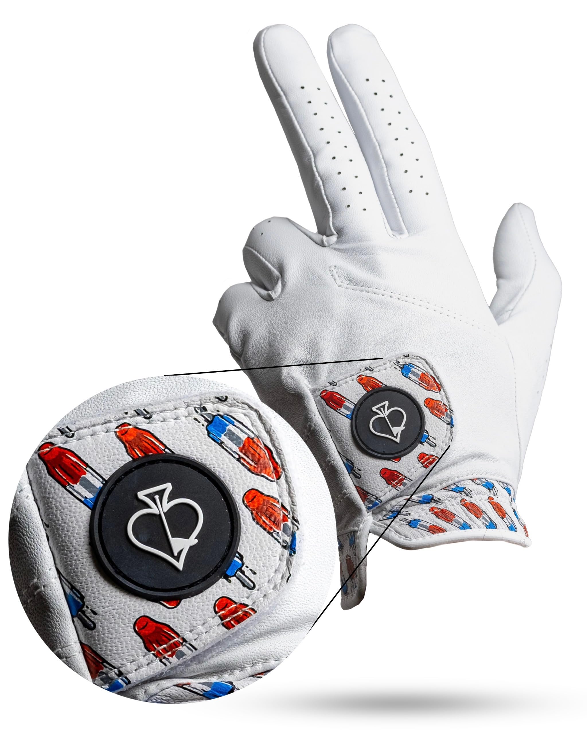 Pins & Aces - Rocket Pop Golf Glove Design - Premium AAA Cabretta Cuoio, durevole durevole Tour Glove per uomini o donne - Premium Leather Golf Glove mano sinistra e destra