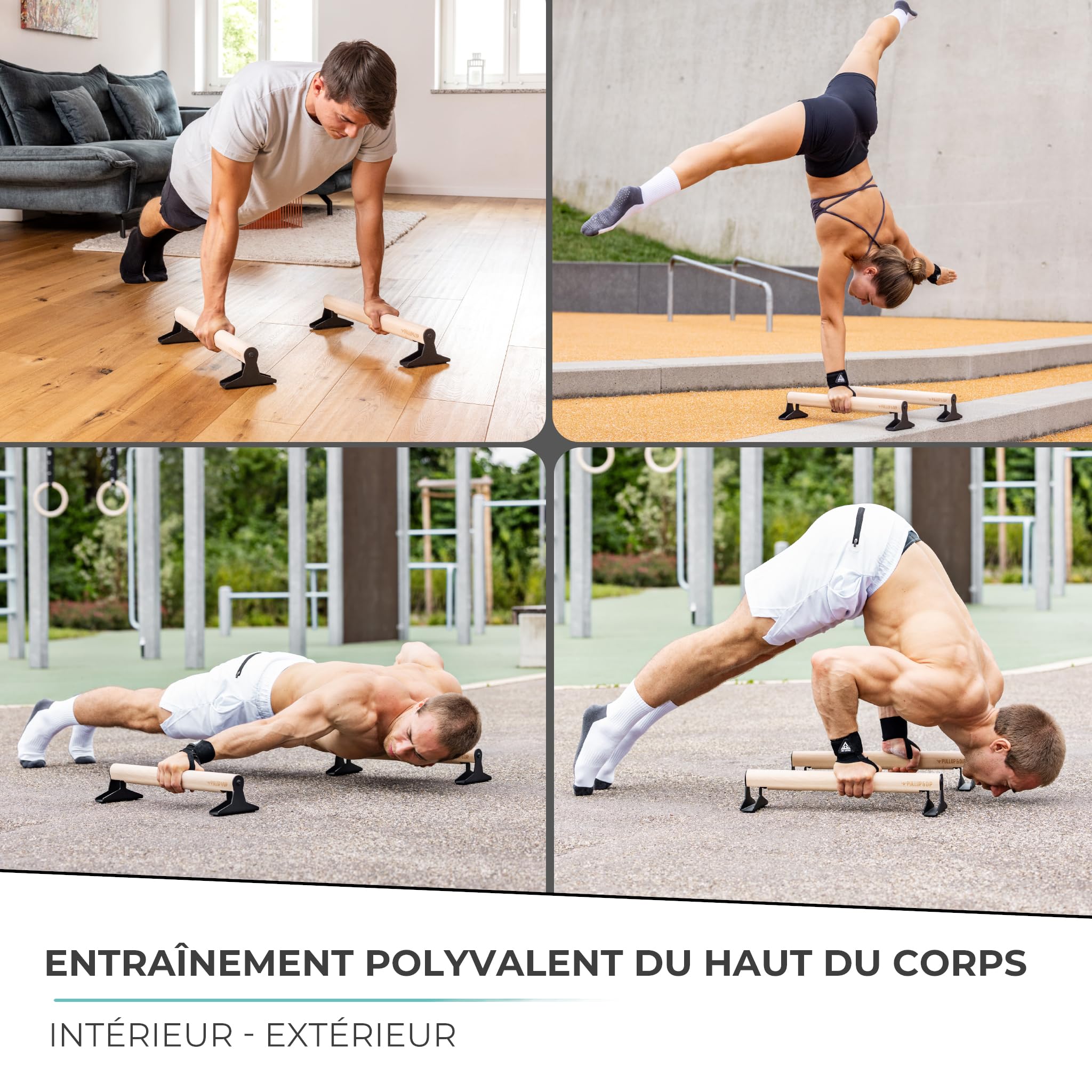 PULLUP & DIP Fitness Parallettes en bois, Poignées de pomp, Barres parallettes basse ou moyenne avec poignées ergonomiques, Barres parallèles pour Calisthenics et Street Workout
