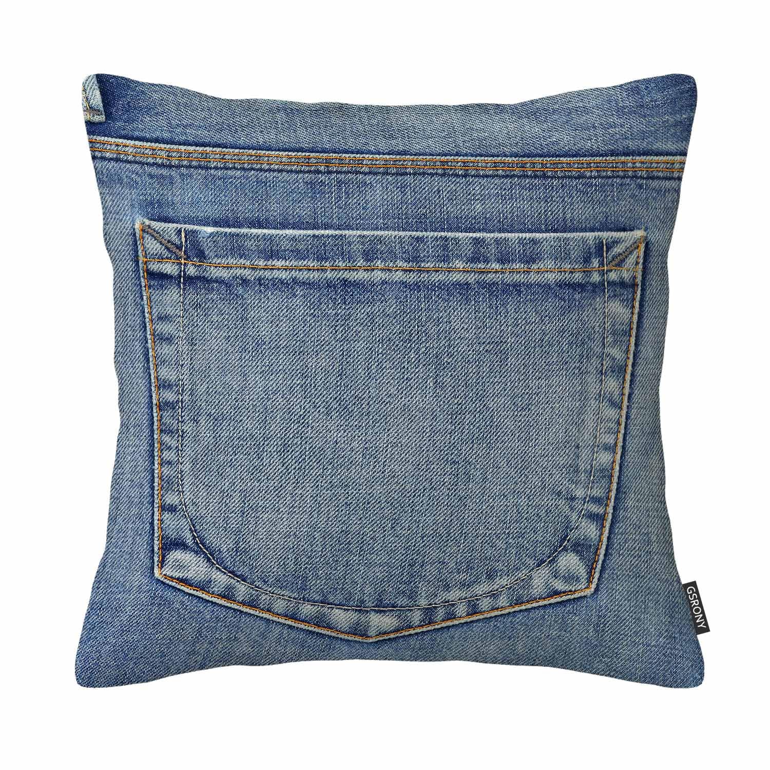 Gsrony Peach Jeans Pattern Throw Pillow Covers Blue Country Back Pocket Of Jeans Denim Western Cushion Pillow Case Home Decor Pillowcase 18X18 Inches