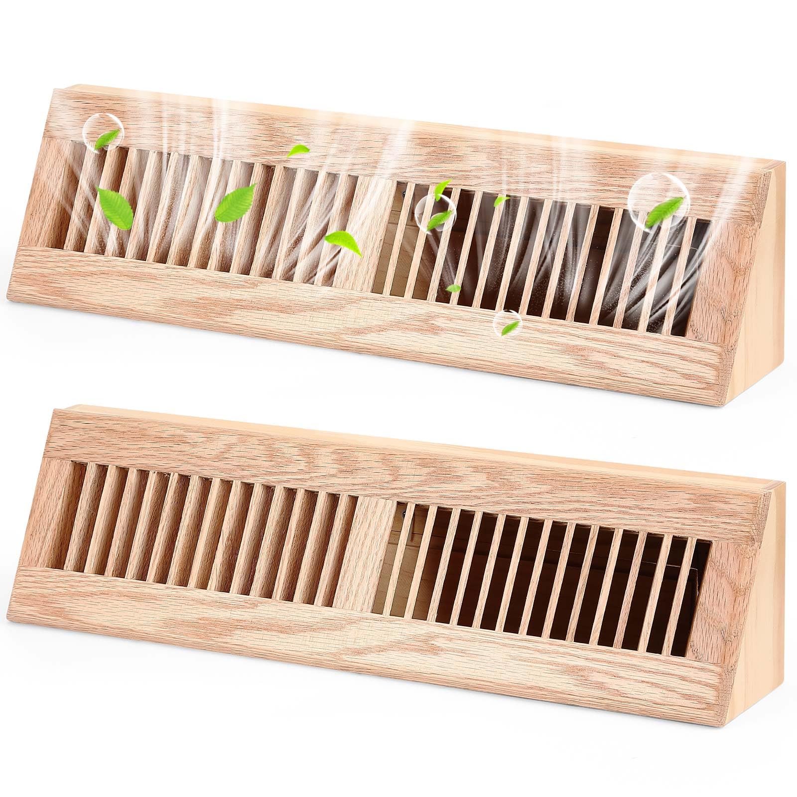 2 Pcs Wooden Floor Baseboard Register Decorative Wood Pre Finished Red Oak Baseboard Diffuser Air Supply HVAC Baseboard Vent Covers for Home Floor (18 Inch)