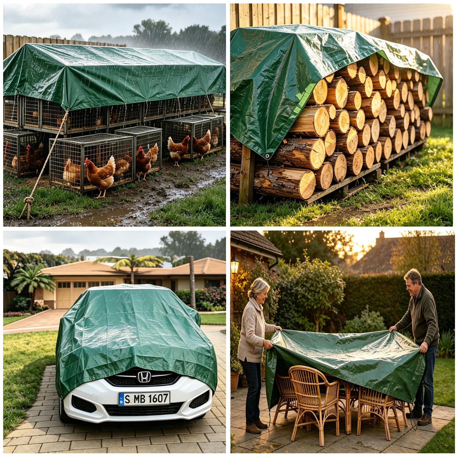 Dripex Bâche de Protection Exterieur 140g/m² Bâche à Oeillets Vert-argenté 5 x 6 m pour Bois, Meubles de Jardin, Voitures, Piscines Bâche Imperméable et Indéchirable