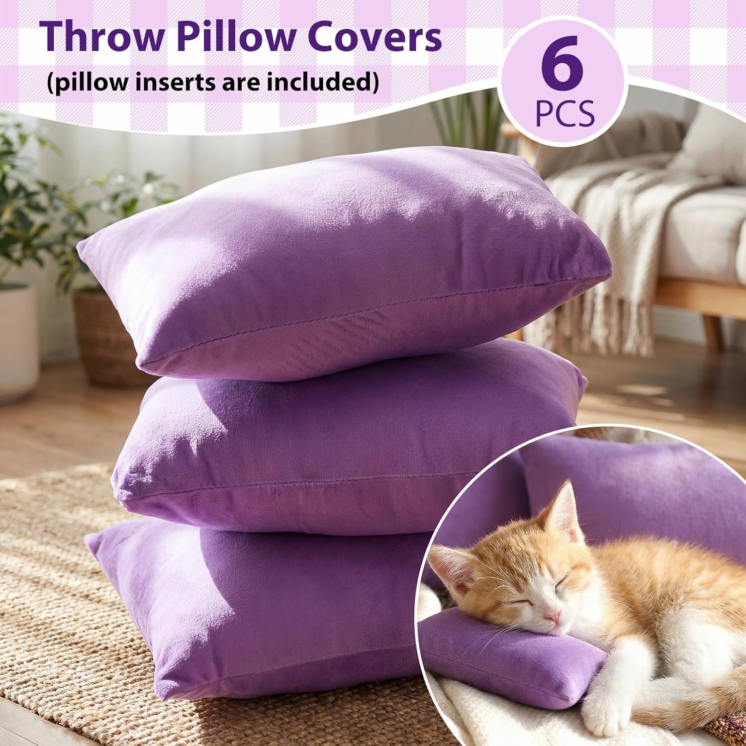 Geelin 6 Pack Small Pillows for Travel 7"x11" Mini Pillows Bulk with Zipper Epe Foam Soft Machine Washable Tiny Cushion for Sleeping Airplane Car Neck Lumbar Support Nap Wrist Knee Pets Dogs(Purple)