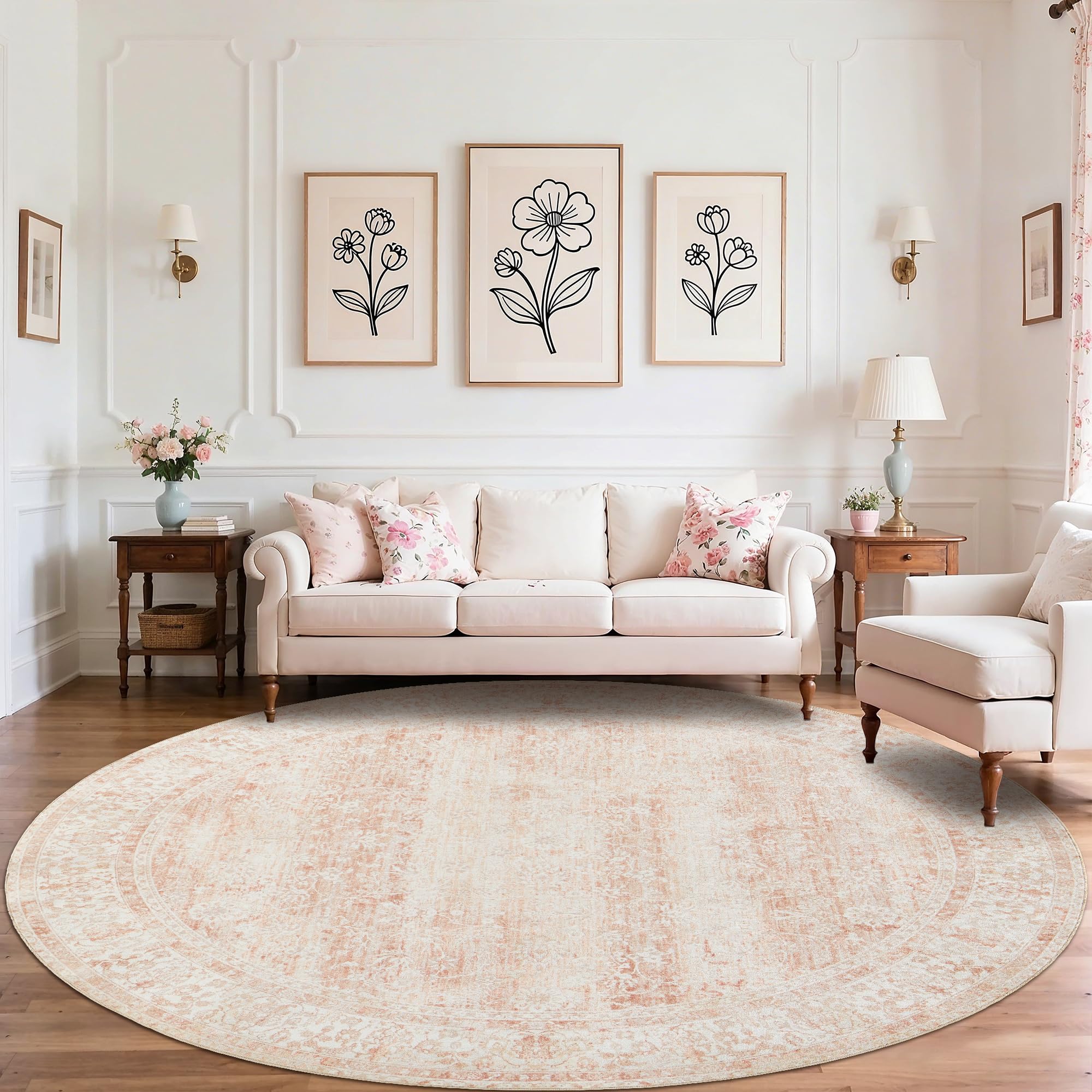 BILEEHOME Round Rug 6x6 Feet 6ft Washable Area Rug Vintage Rug