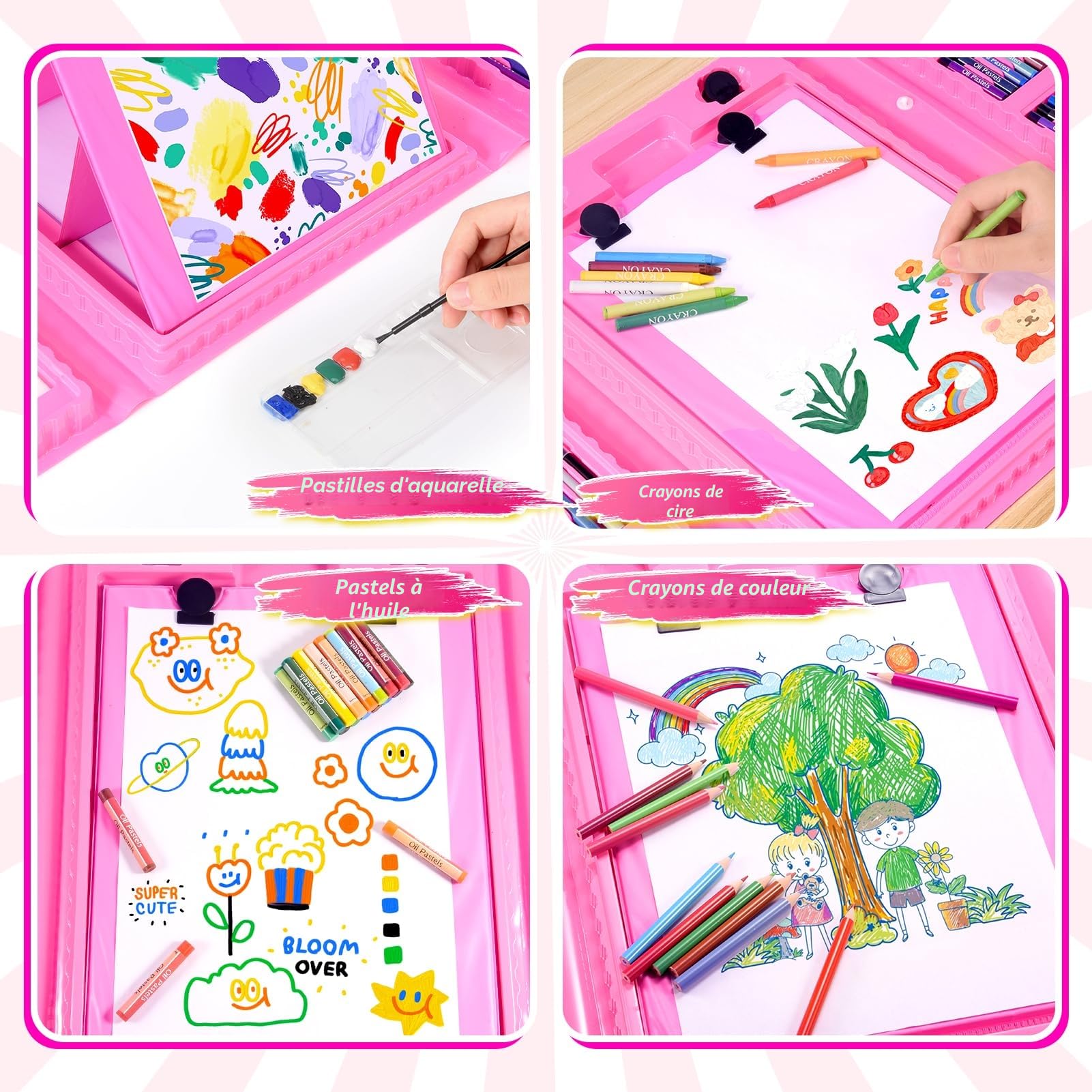 HappyGoLucky 208 pièces Malette Dessin Enfant, Cadeau Fille 3-12 ans, Art Set, Crayons de Couleur Palette Aquarelle