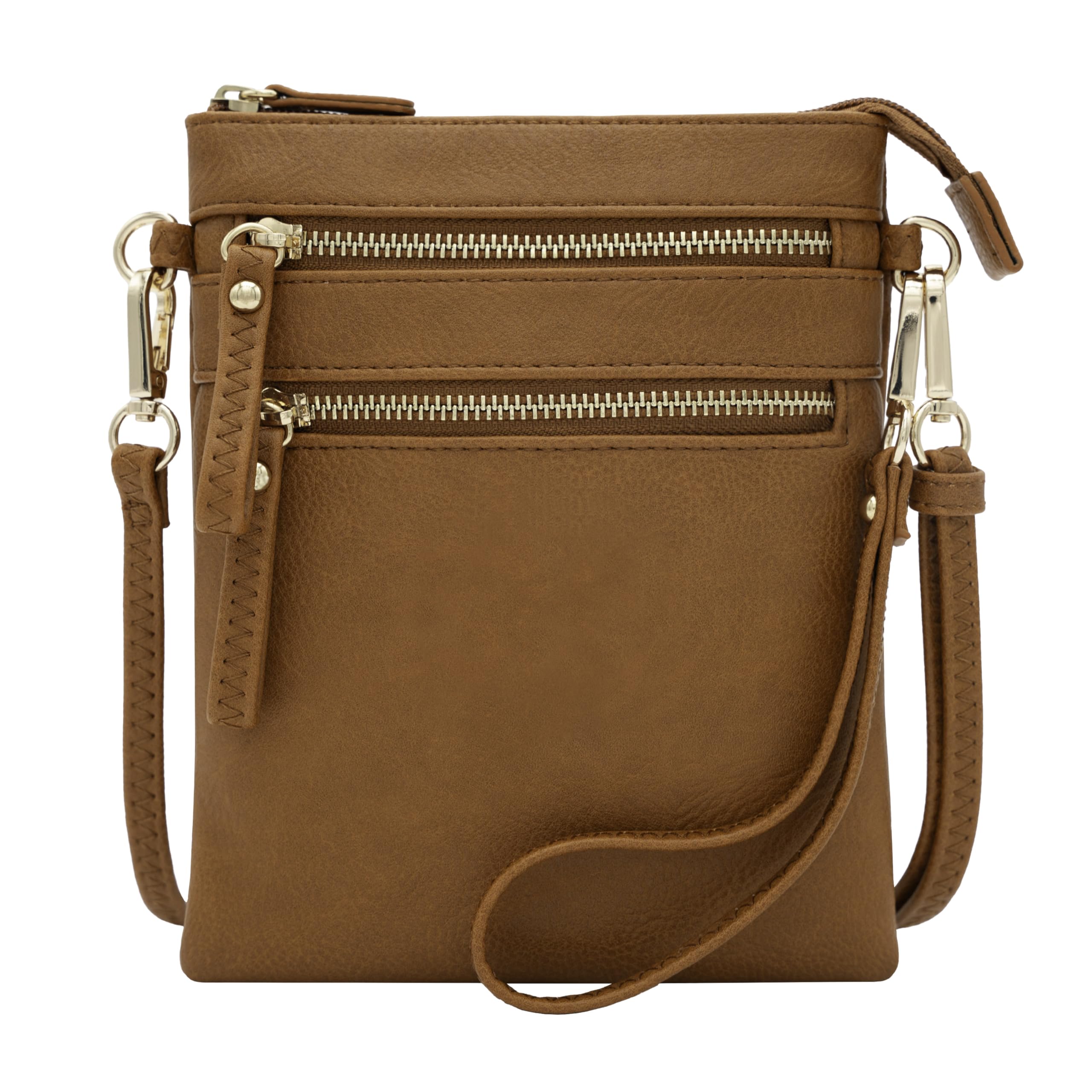 Solene Women's Crossbody Bag Multi Zipper Pockets with Detachable Wristlet, Lightweight Travel Purse, Cell Phone Purses, Tan, M