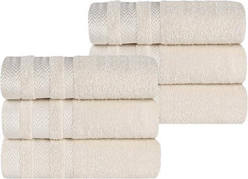 Superior Cotton Hand Towel Set, Small Towels, Plush Soft Absorbent, Spa, Salon, Hotel, Gym, Kitchen, Bathroom Basics, Home Essentials, Luxury, Fluffy, Quick Dry, Hays Collection, Set of 6, Ivory