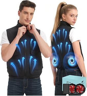 21V Cooling Fan Vest for Men and Women, With Max 12000 RPM 2 Fan & Up to 16 Hours Runtime 20000mAh Battery