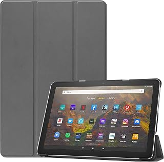 【PCATEC】 Fire HD 10 タブレット (2018モデル/2017モデル) 専用マグネット開閉式 スタンド機能付き 三つ折 カバー 薄型 軽量型 スタンド機能 高品質 Amazon Fire HD 10 PUレザーケース (グレー)