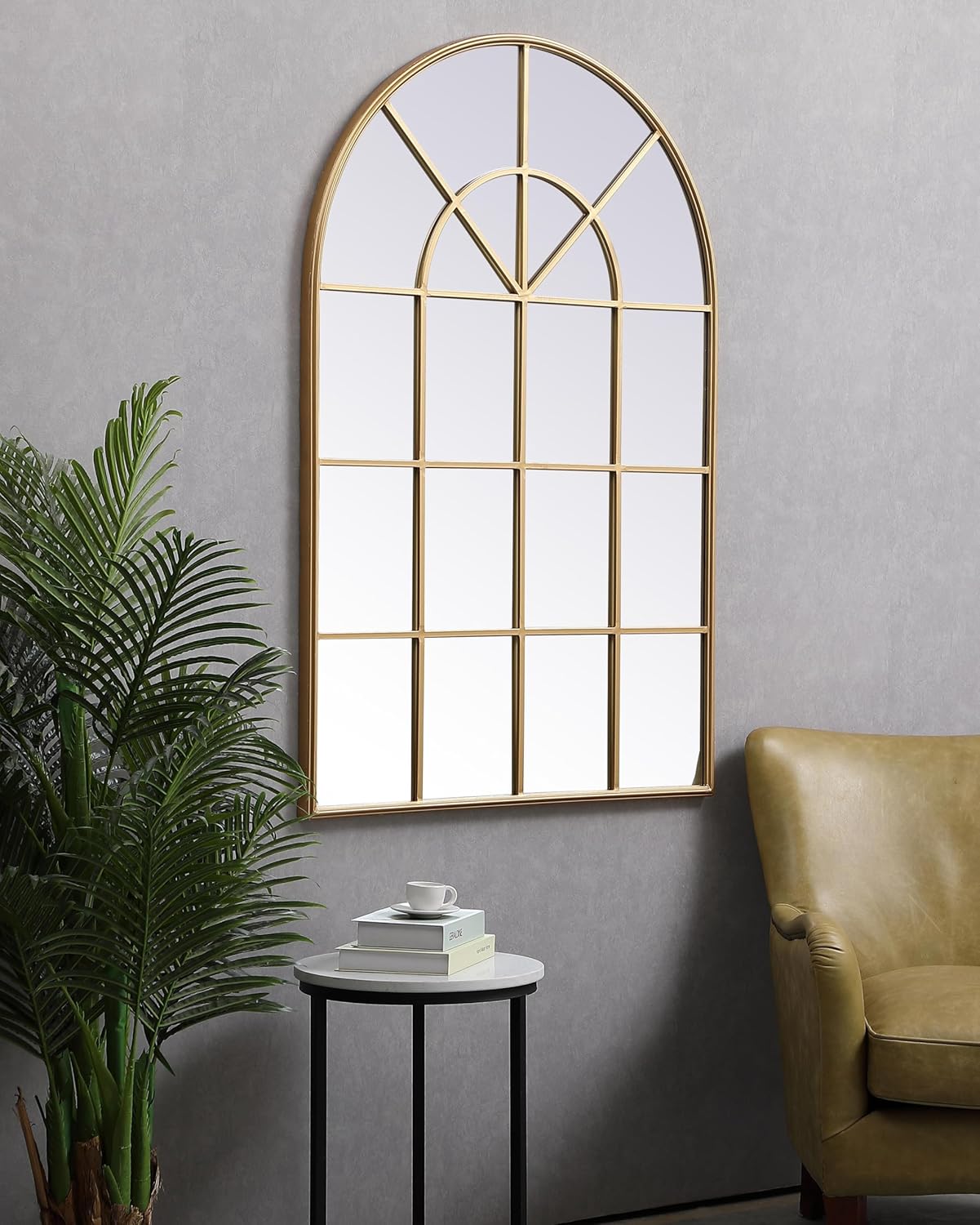 Panorama, Metal Windowpane Mirror 36 Inch X 53 Inch in, Midcentury Modern, Brass