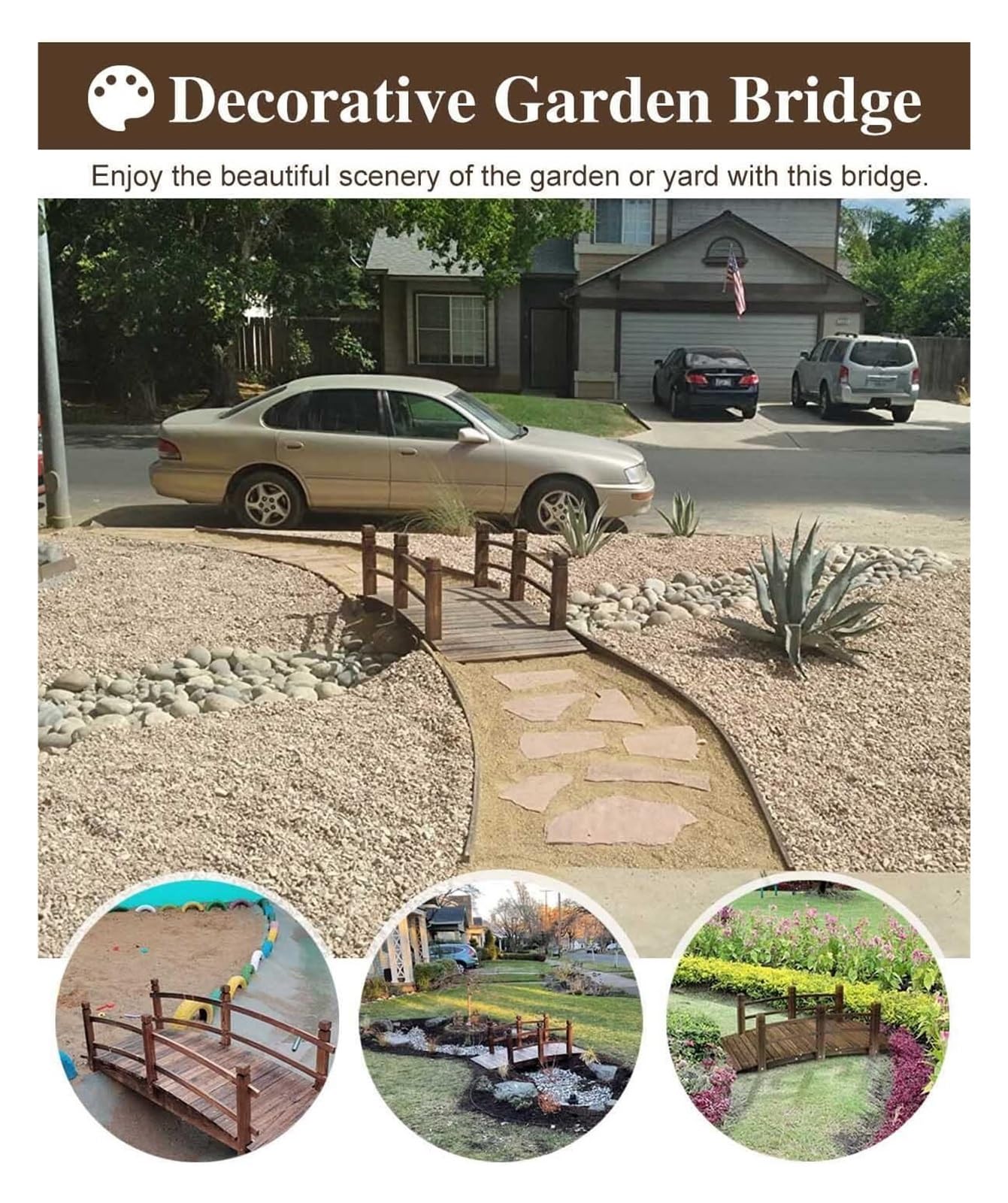 Ponte da giardino rustico in legno - Migliora la decorazione esterna e l'abbellimento per prato, passerelle Creek