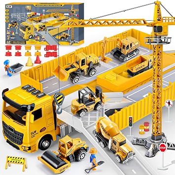 Naxudcoo Camion de Chantier 8-en-1 avec Grue Rotative et Sons