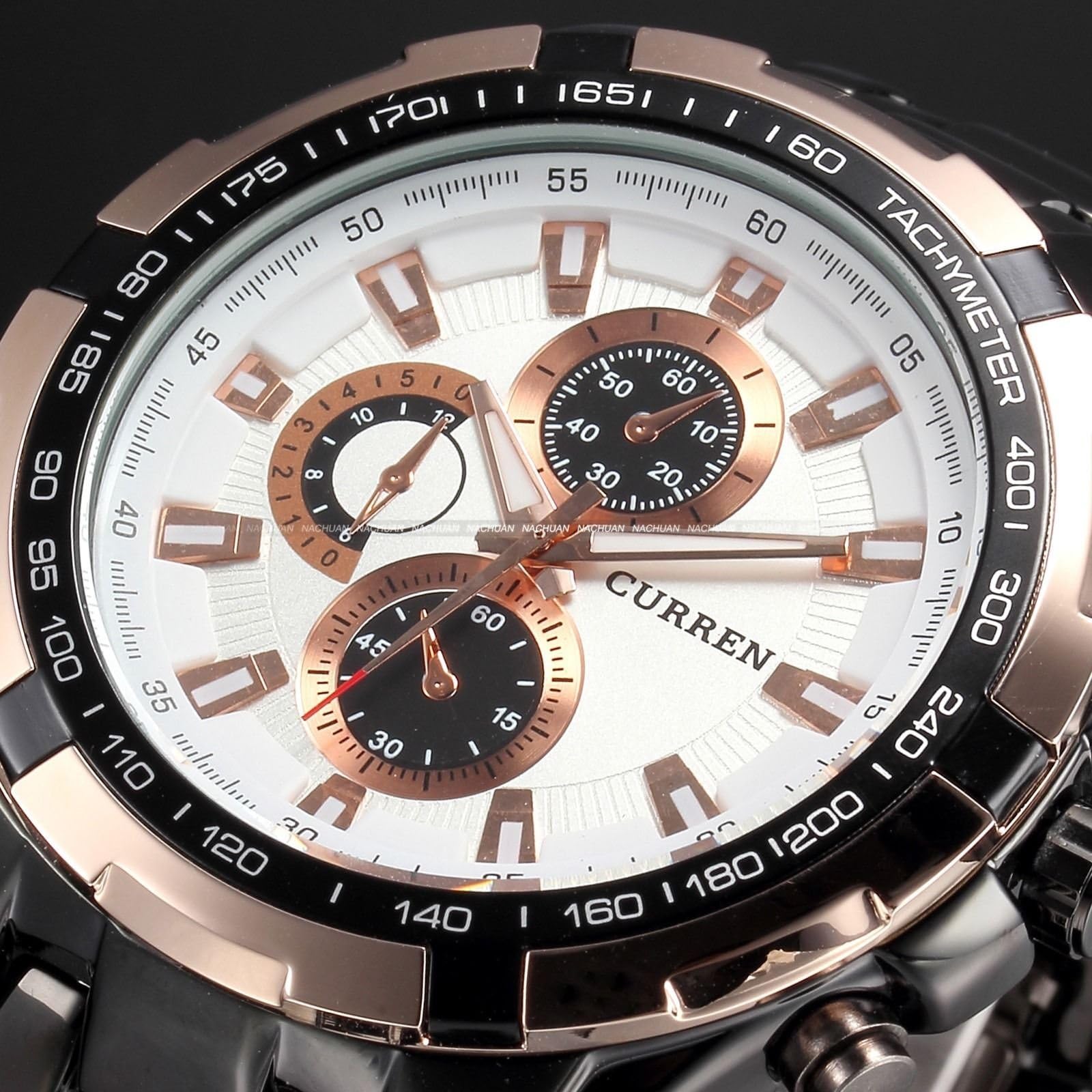 Fashion Stainless Steel Band Luxury Sport Analog Quartz Clock Mens Rose Gold and White Color Wrist Watch