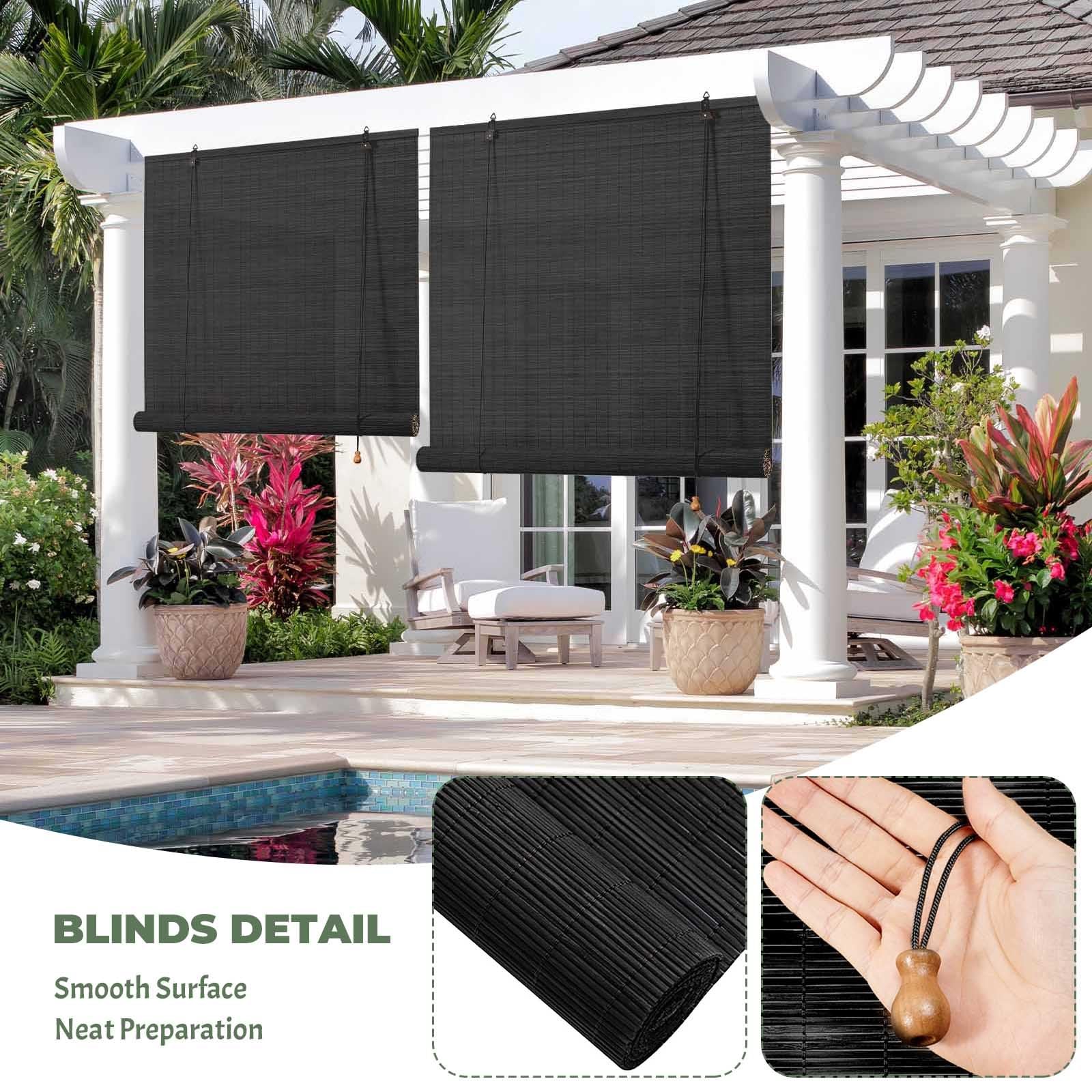 80% Blackout Bambus Rollo W130xH140cm  Sicht- & Sonnenschutz Fr Terrasse,  Balkon & Garten Thermo Rollo