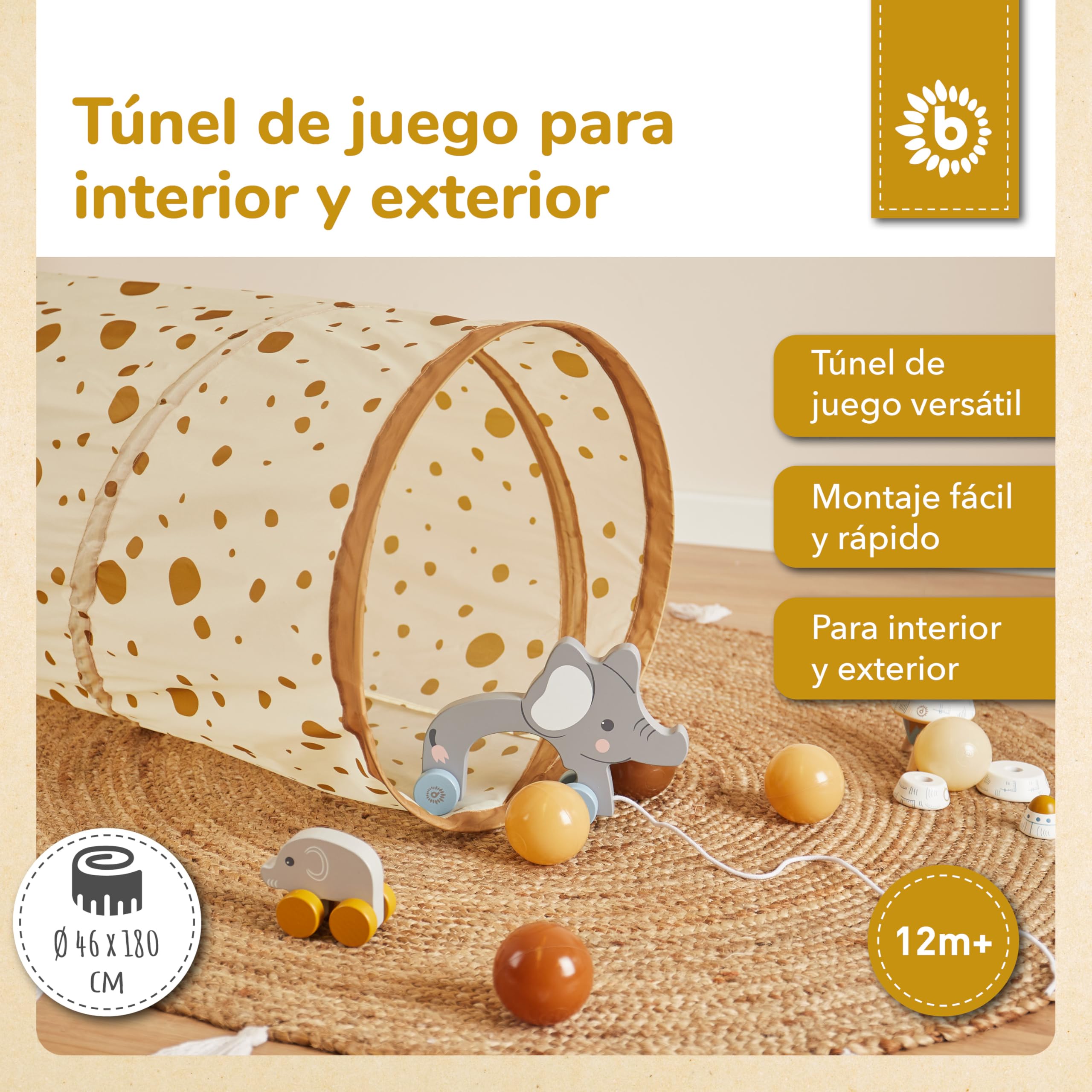 Bieco XXL Túnel Gateable Dots | 180 x 46 cm | Tunel de Juego para Crianzas | Parque Infantil Exterior con Piscina