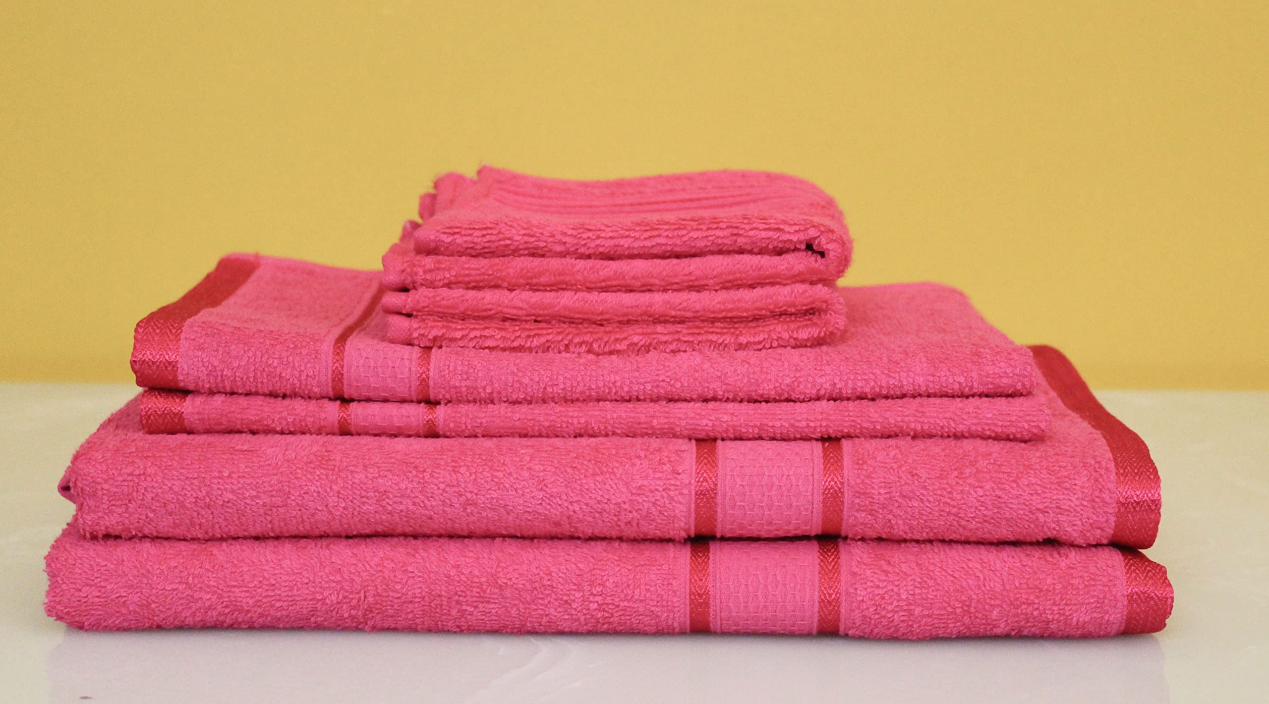Frestol Cotton 2 Bath Towel 2 Hand Towel 2 face Towel Hot Pink