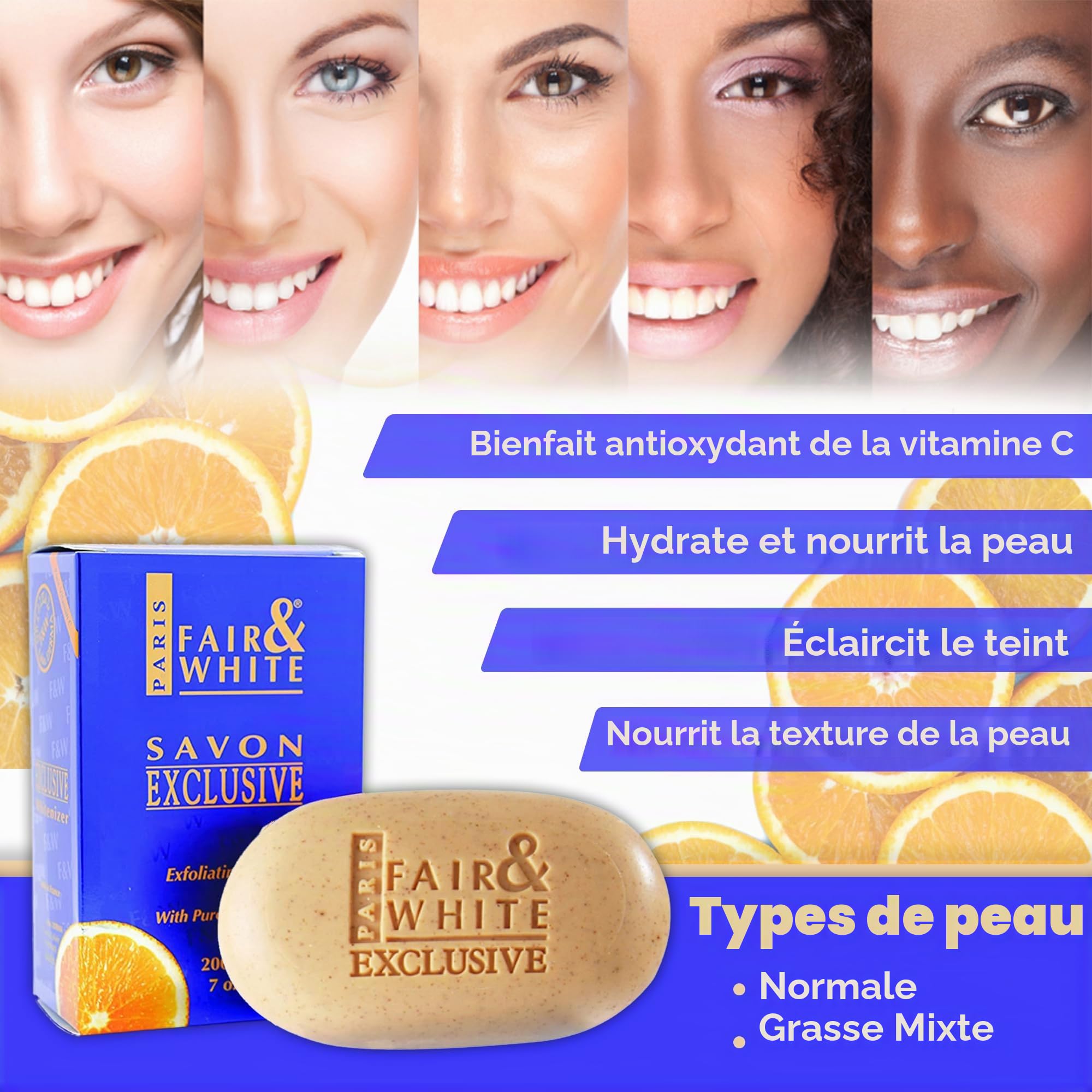 Fair and White Exclusive Exfoliating Soap | 7 oz / 200 g | Pain Exfoliant Éclaircissant, Atténue les Taches Sombres, Traitement de l'Hyperpigmentation, Teint de Peau Inégal