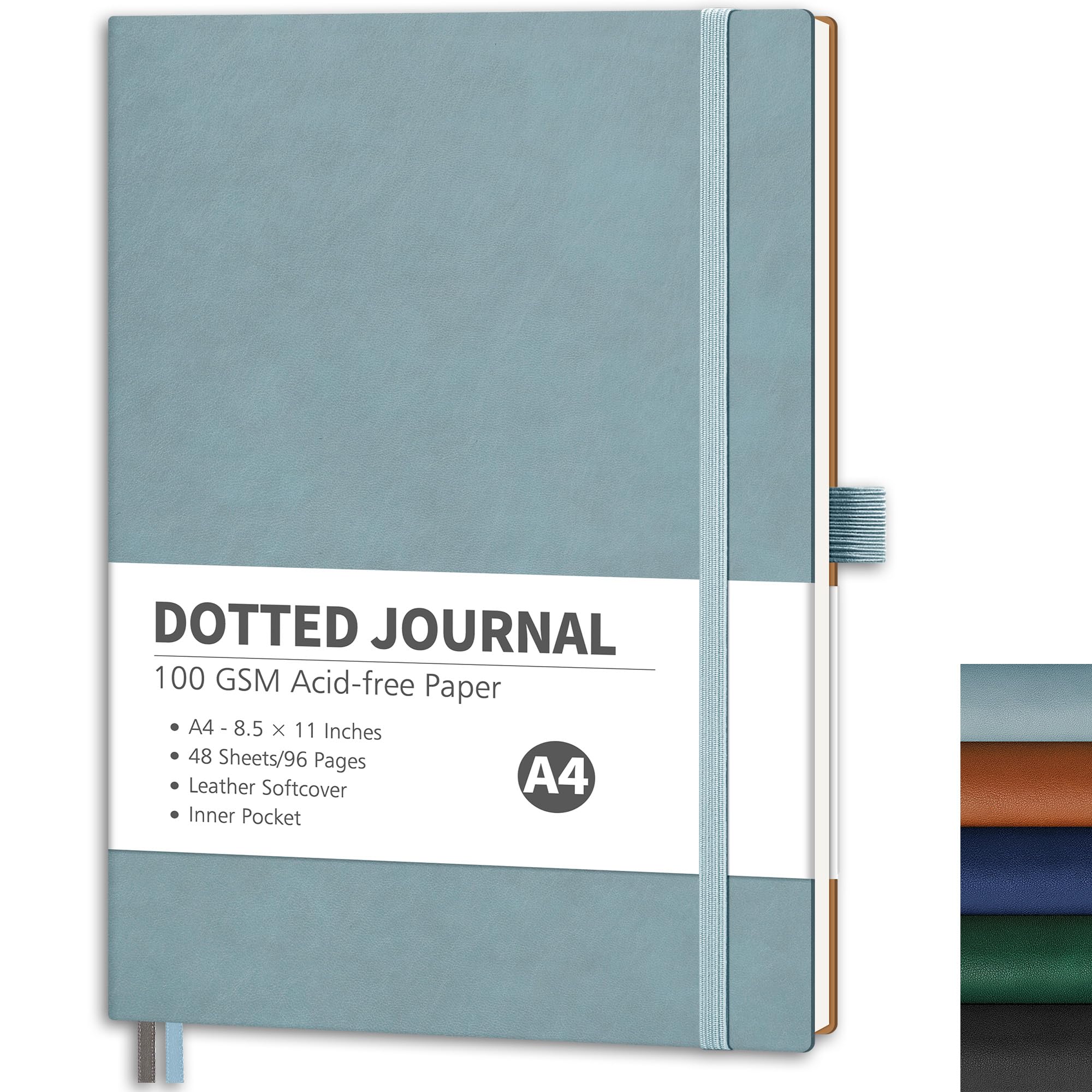 RETTACYBullet Dotted Journal, A4 Dotted Notebook Journal with 96 Pages, 8.5'' × 11'', Large Size, 100 GSM Thick Paper, Leather Softcover, Bullet Journaling, Planning, Tracking (Blue-gray)