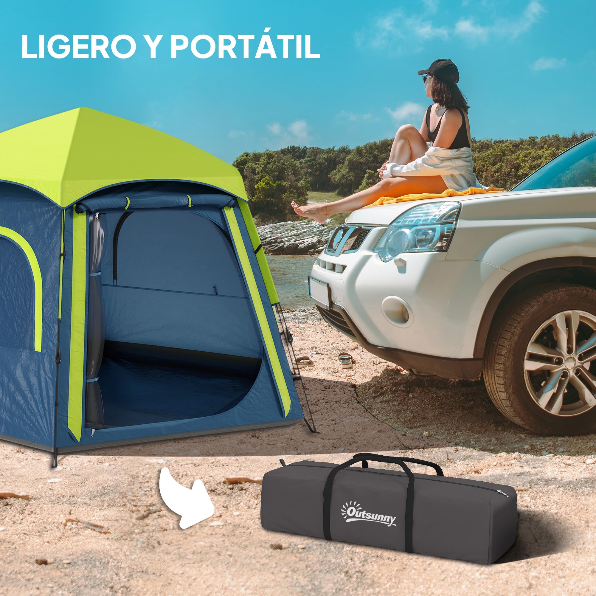 Outsunny Tienda de Campaña para 2-4 Personas Tienda de Camping Plegable con Fácil Instalación Ventanas de Malla Gancho y Bolsa Transporte Protección UV Impermeable 3000+ para Senderismo